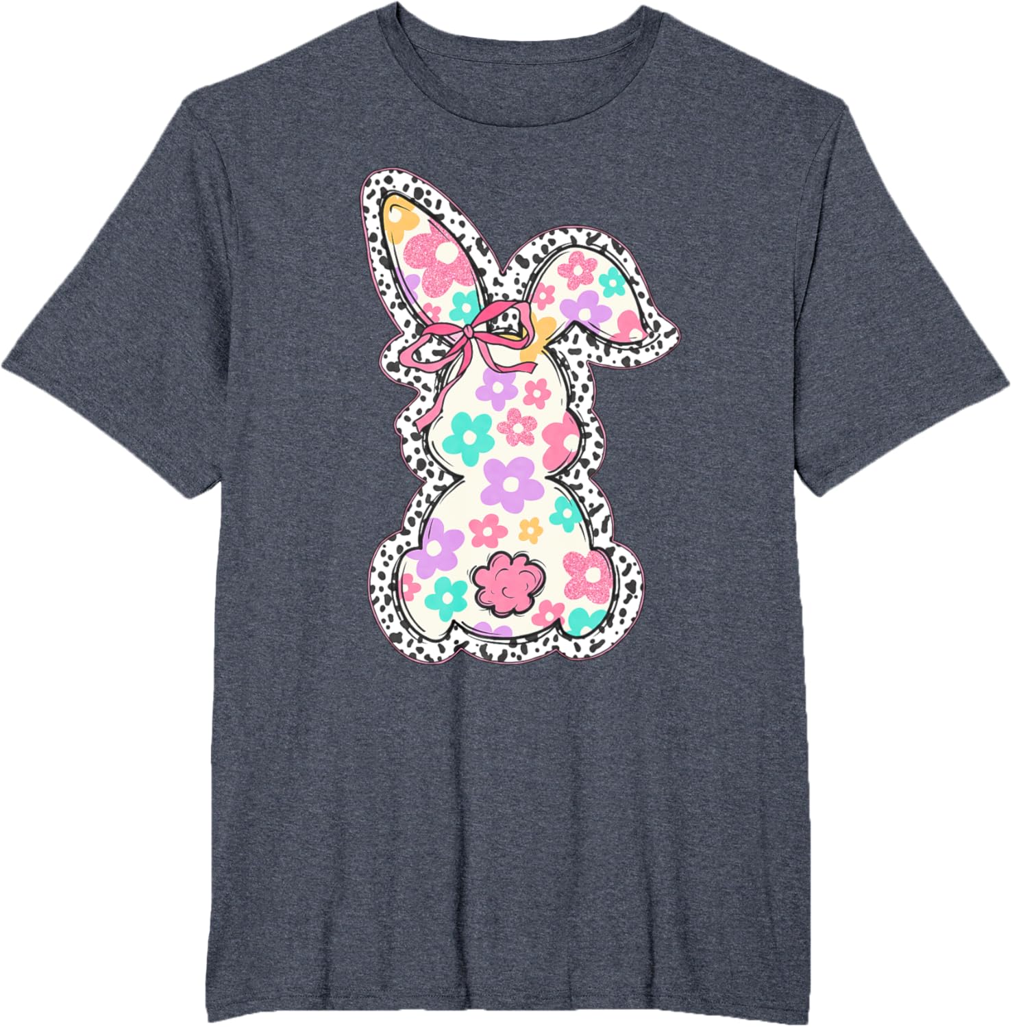 Cute Bunny Rabbit Coquette Bow Floral Girl Happy Easter Day T-Shirt