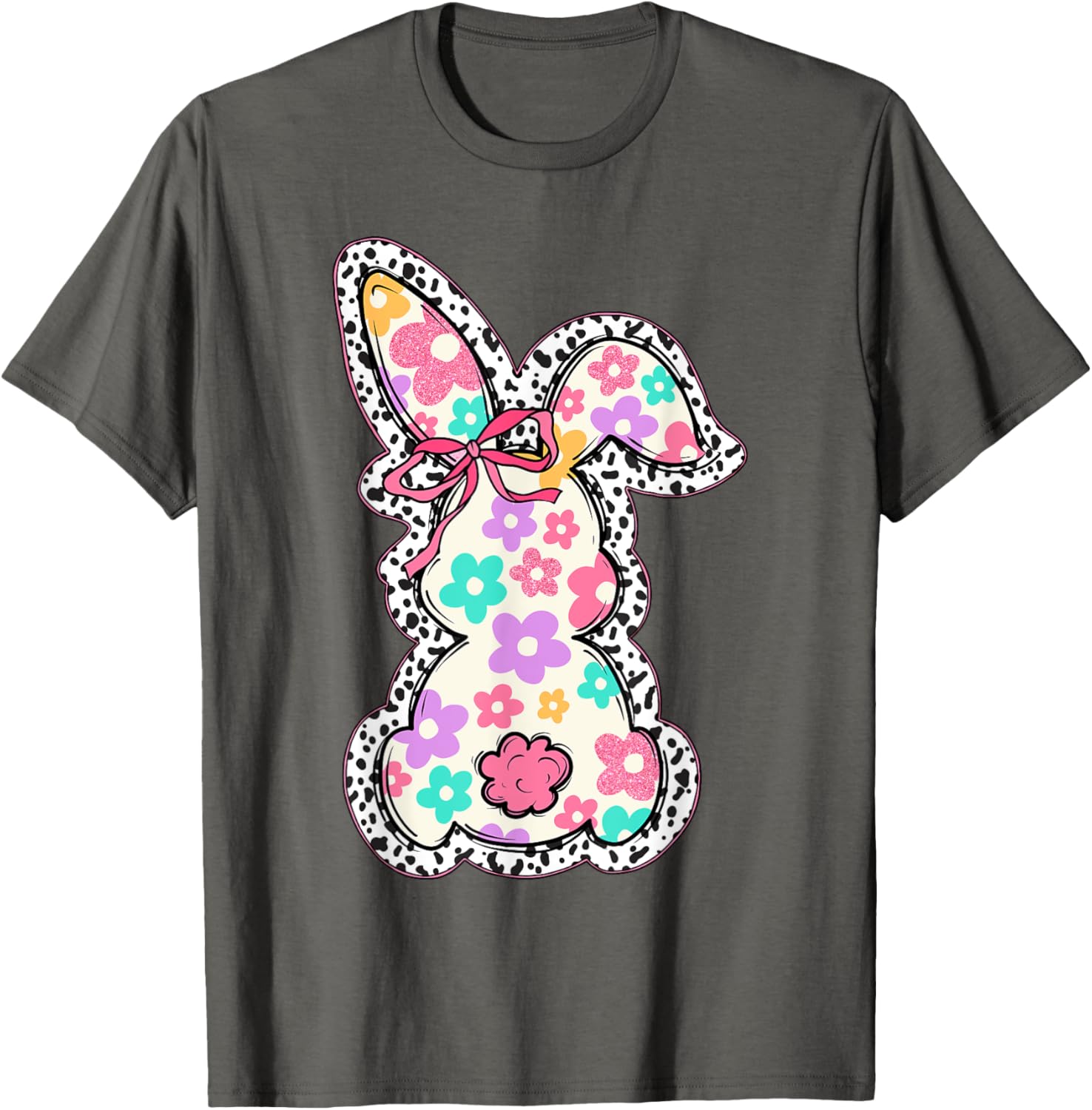 Cute Bunny Rabbit Coquette Bow Floral Girl Happy Easter Day T-Shirt