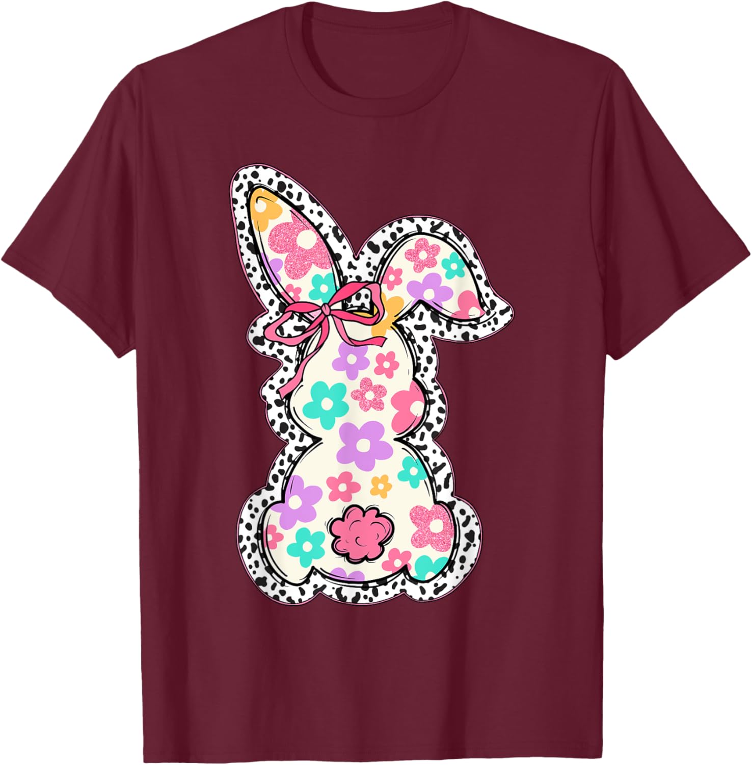 Cute Bunny Rabbit Coquette Bow Floral Girl Happy Easter Day T-Shirt