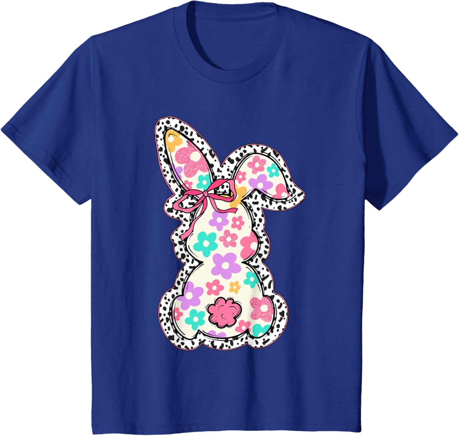 Cute Bunny Rabbit Coquette Bow Floral Girl Happy Easter Day T-Shirt