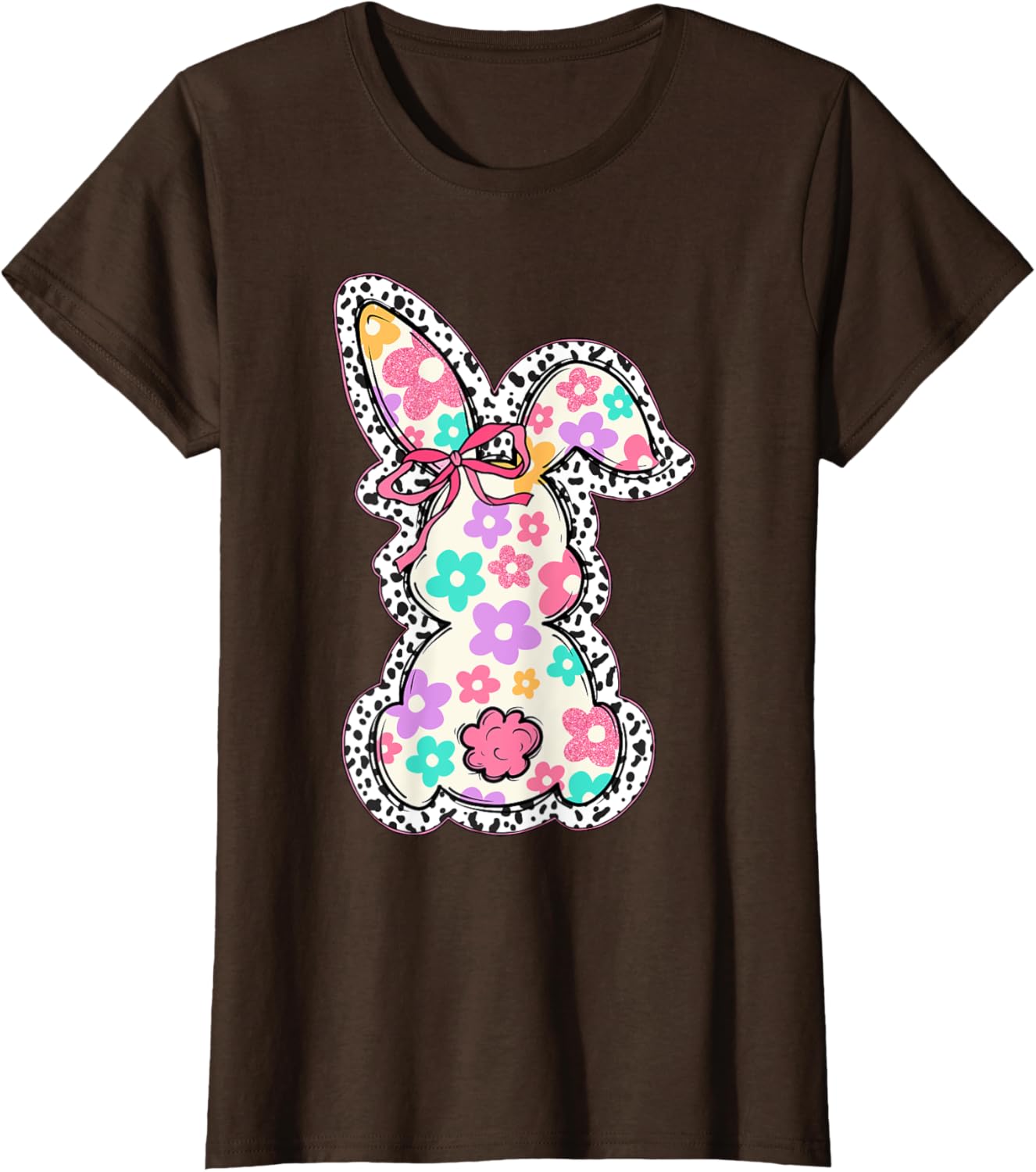 Cute Bunny Rabbit Coquette Bow Floral Girl Happy Easter Day T-Shirt