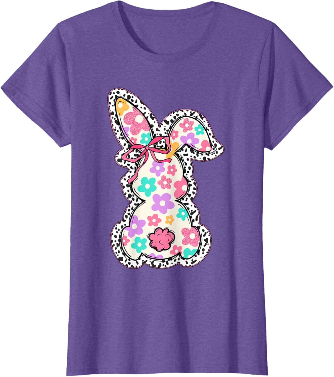 Cute Bunny Rabbit Coquette Bow Floral Girl Happy Easter Day T-Shirt