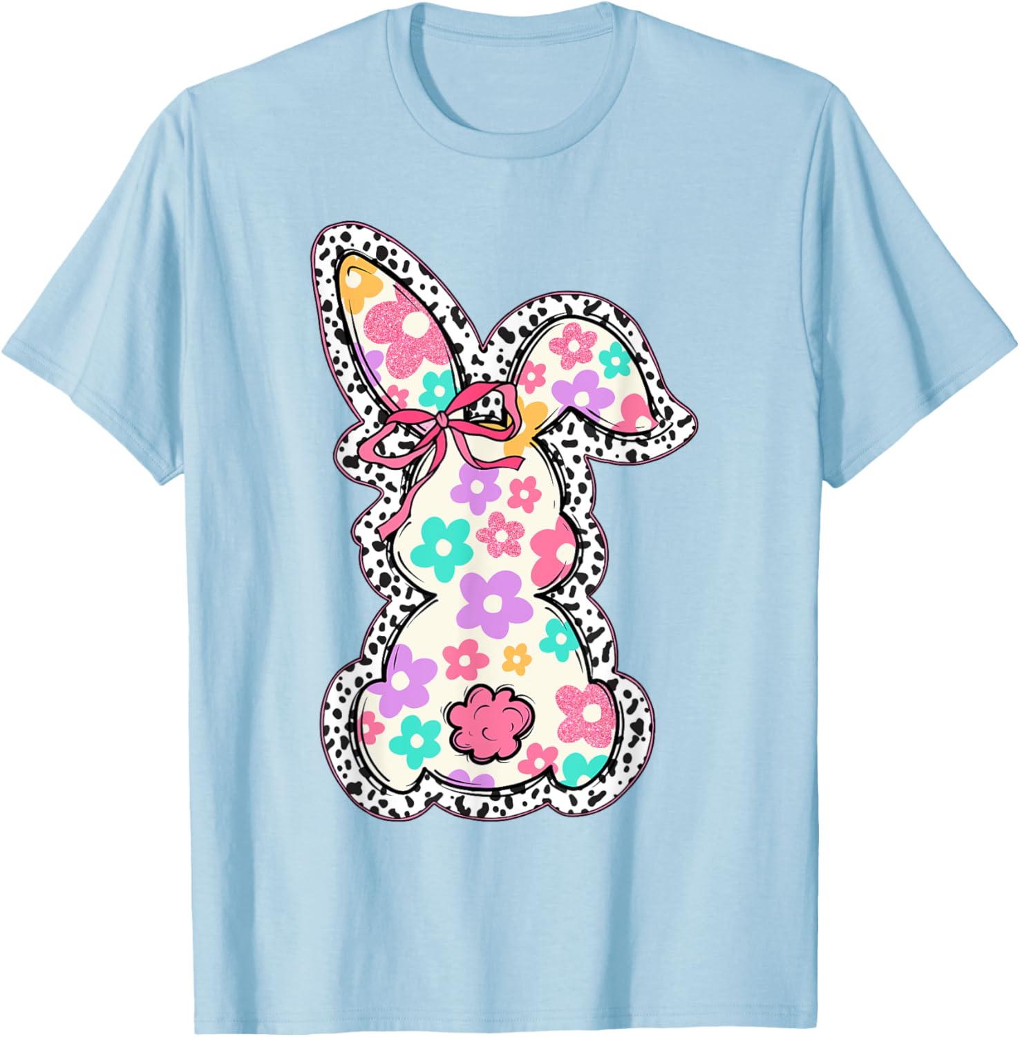 Cute Bunny Rabbit Coquette Bow Floral Girl Happy Easter Day T-Shirt