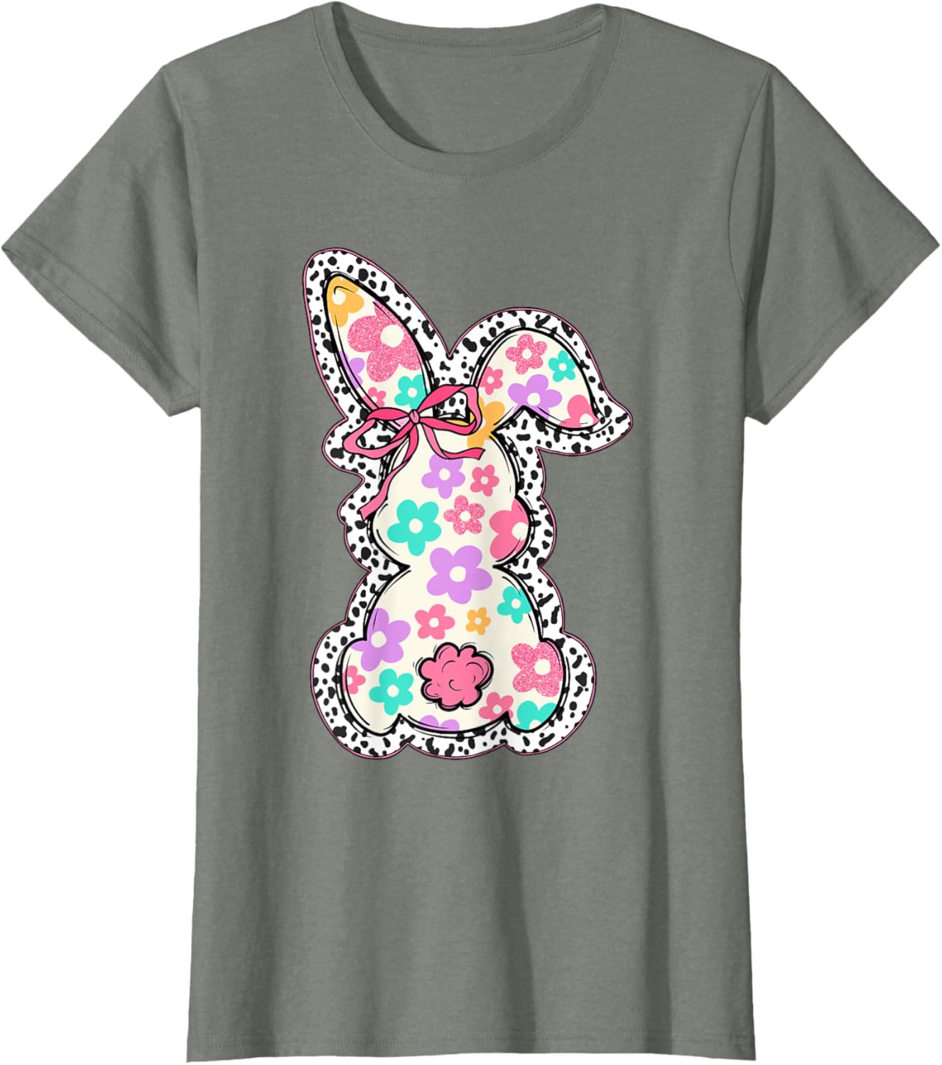 Cute Bunny Rabbit Coquette Bow Floral Girl Happy Easter Day T-Shirt