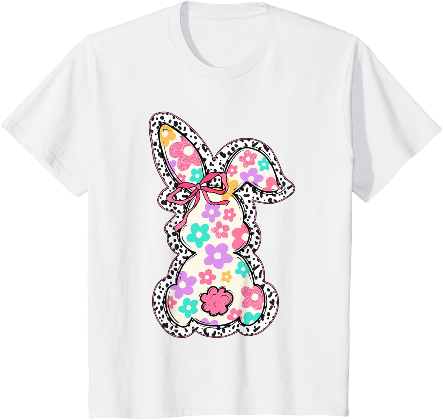 Cute Bunny Rabbit Coquette Bow Floral Girl Happy Easter Day T-Shirt