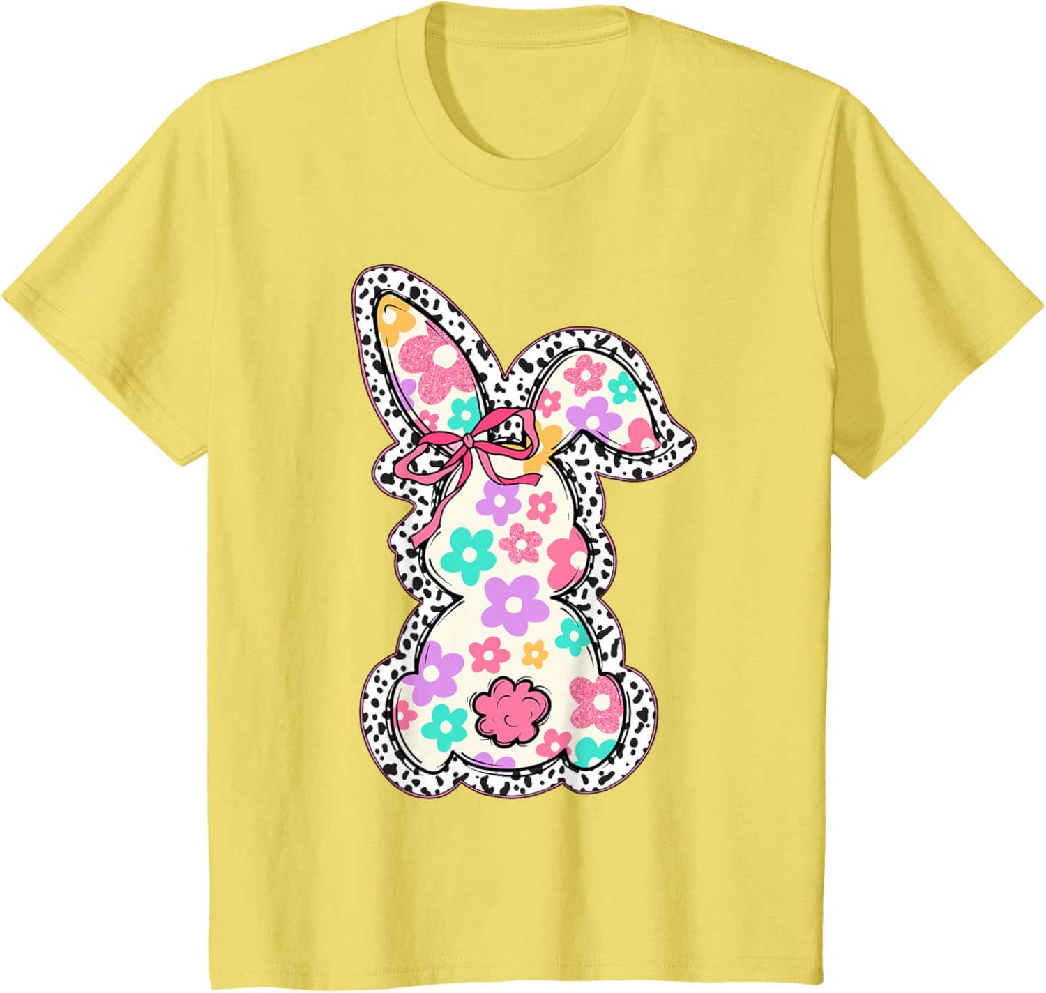 Cute Bunny Rabbit Coquette Bow Floral Girl Happy Easter Day T-Shirt