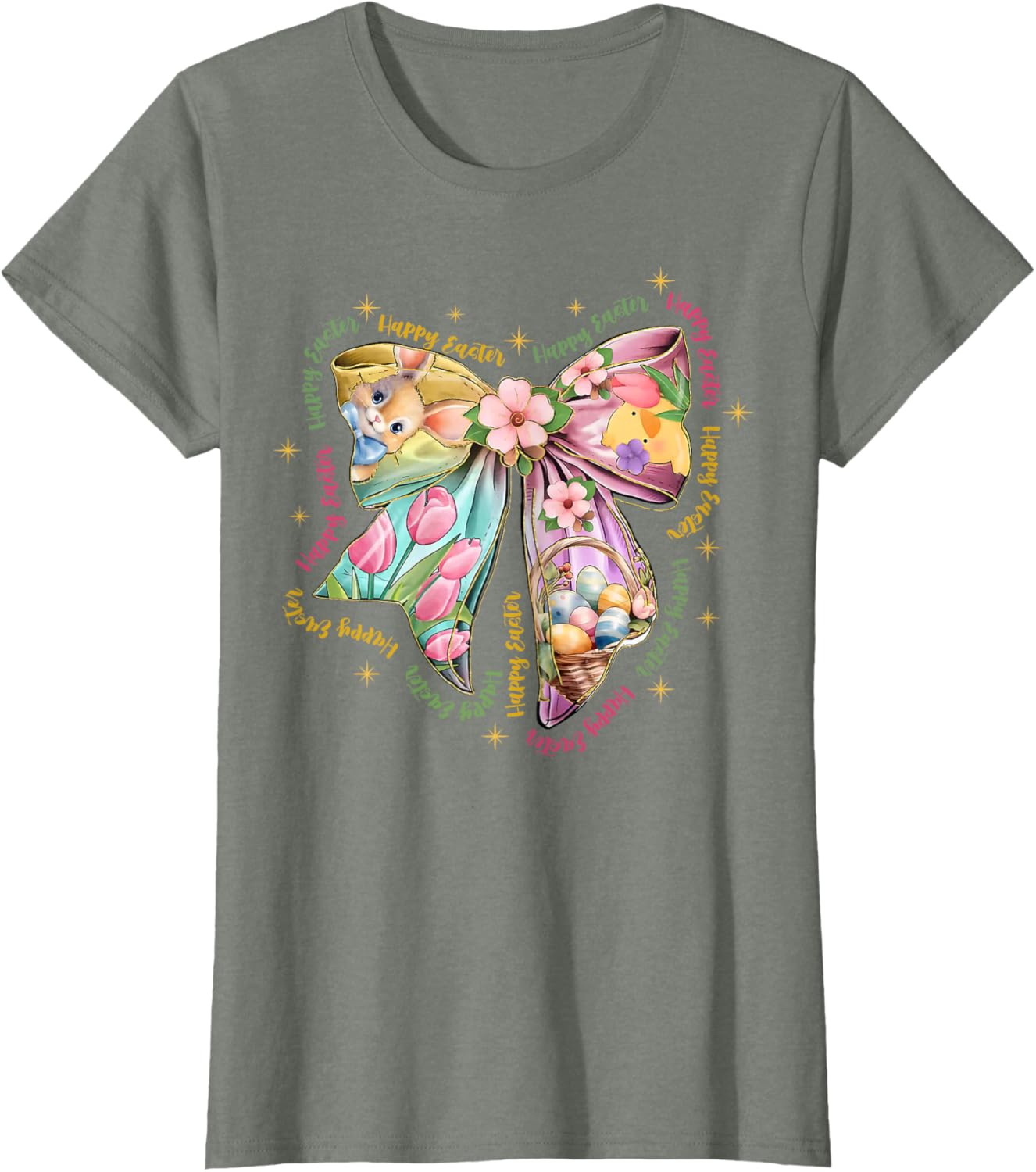 Cute Bunny Rabbit Coquette Bow Happy Easter Day Women Girls T-Shirt