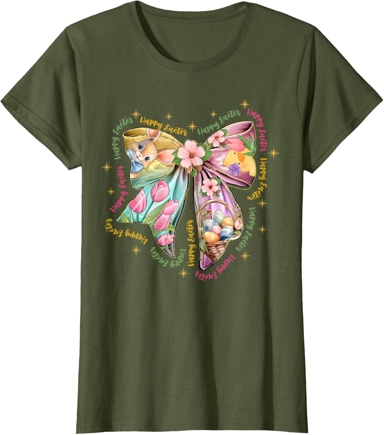 Cute Bunny Rabbit Coquette Bow Happy Easter Day Women Girls T-Shirt