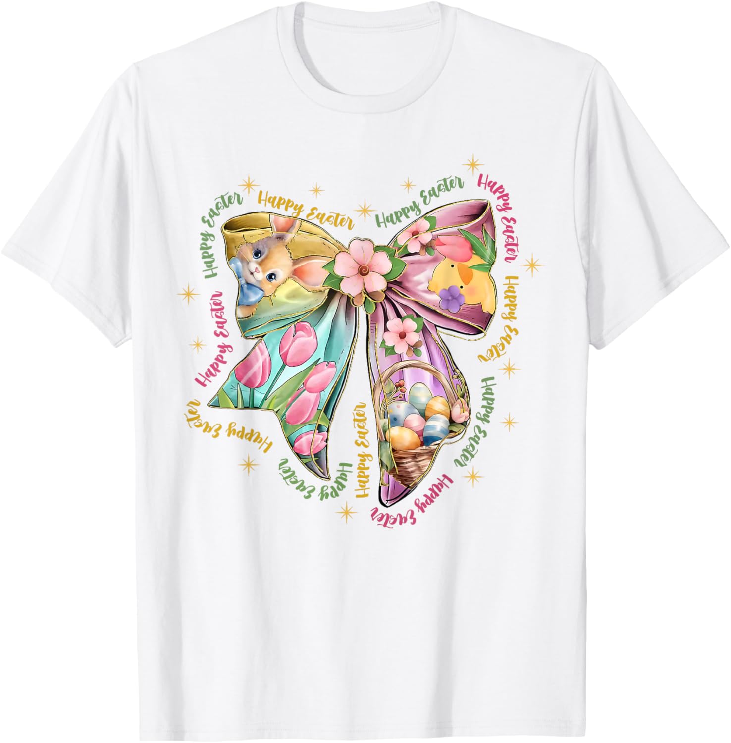 Cute Bunny Rabbit Coquette Bow Happy Easter Day Women Girls T-Shirt