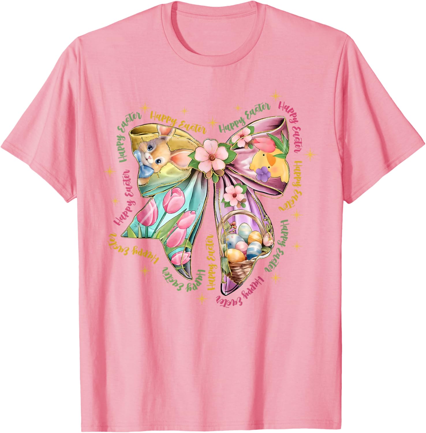 Cute Bunny Rabbit Coquette Bow Happy Easter Day Women Girls T-Shirt