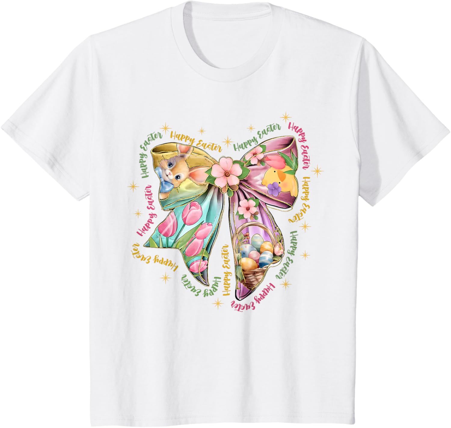 Cute Bunny Rabbit Coquette Bow Happy Easter Day Women Girls T-Shirt