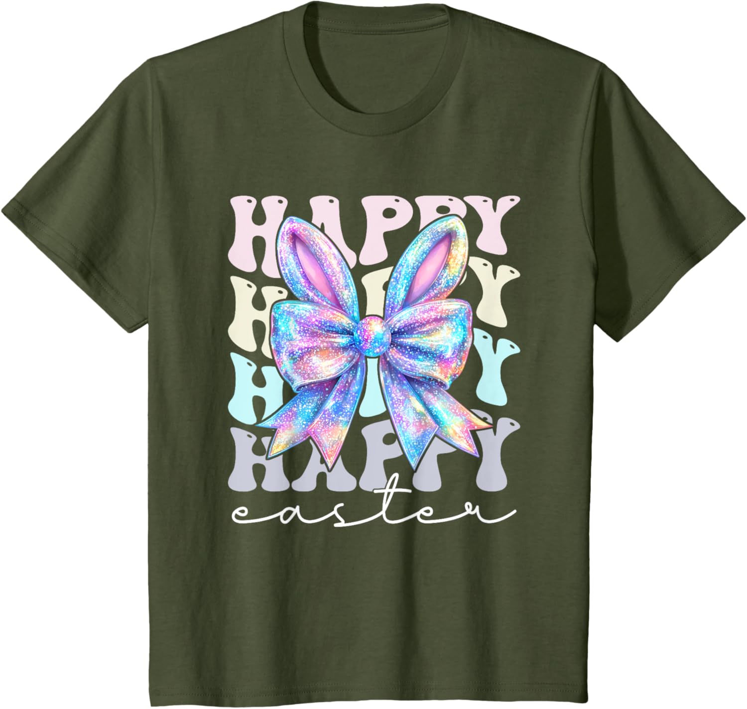 Cute Bunny Rabbit Coquette Bow Happy Easter Day Women Girls T-Shirt