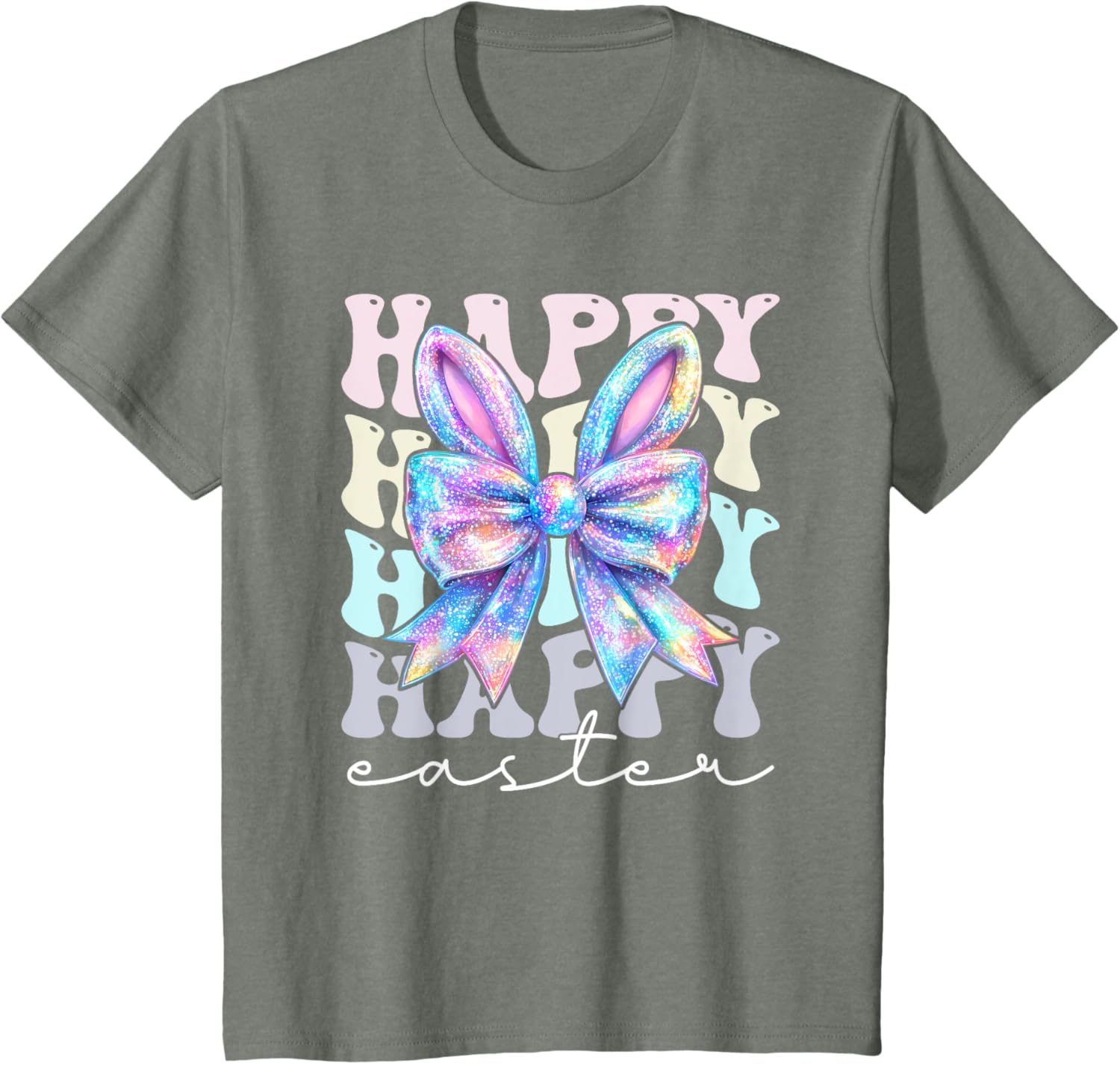 Cute Bunny Rabbit Coquette Bow Happy Easter Day Women Girls T-Shirt