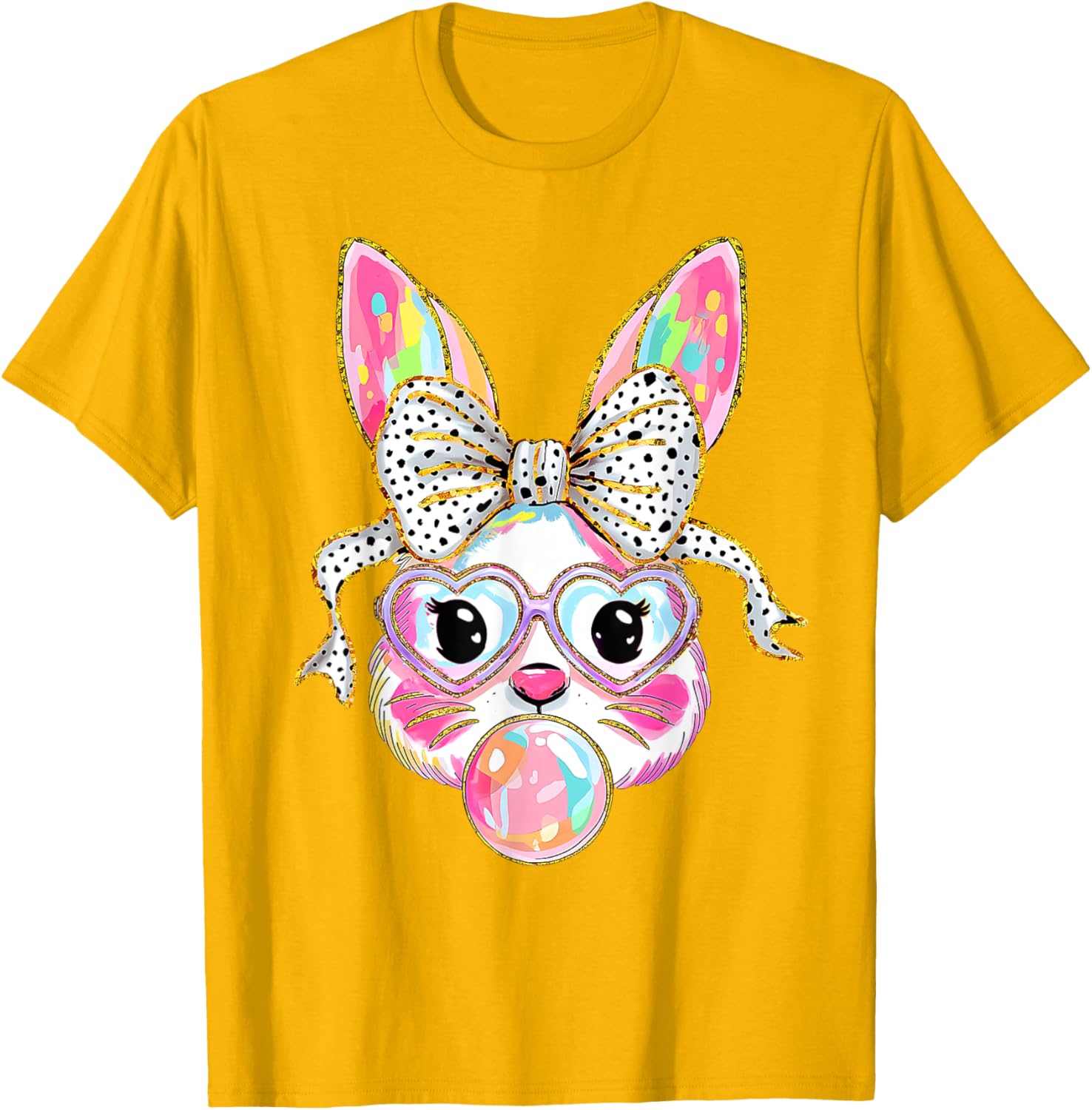 Cute Bunny Rabbit Face Coquette Bow Dot Happy Easter Day T-Shirt