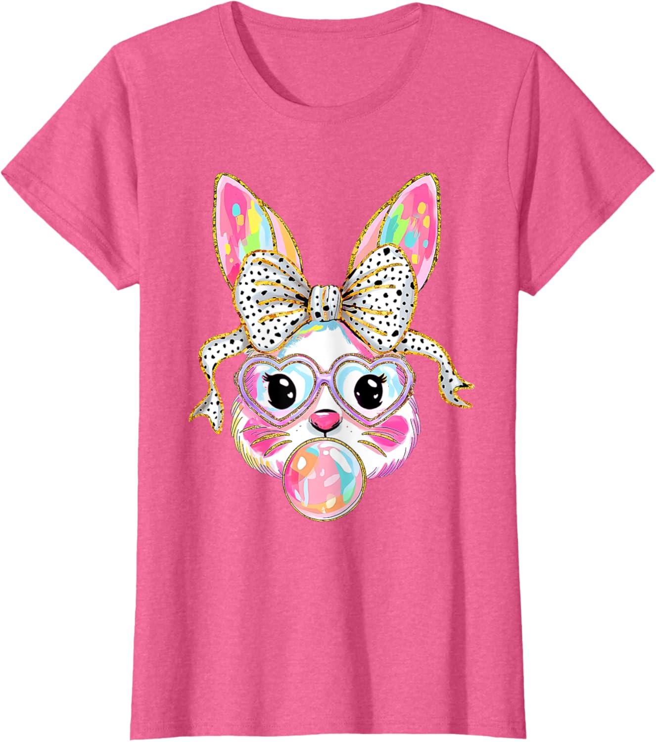 Cute Bunny Rabbit Face Coquette Bow Dot Happy Easter Day T-Shirt