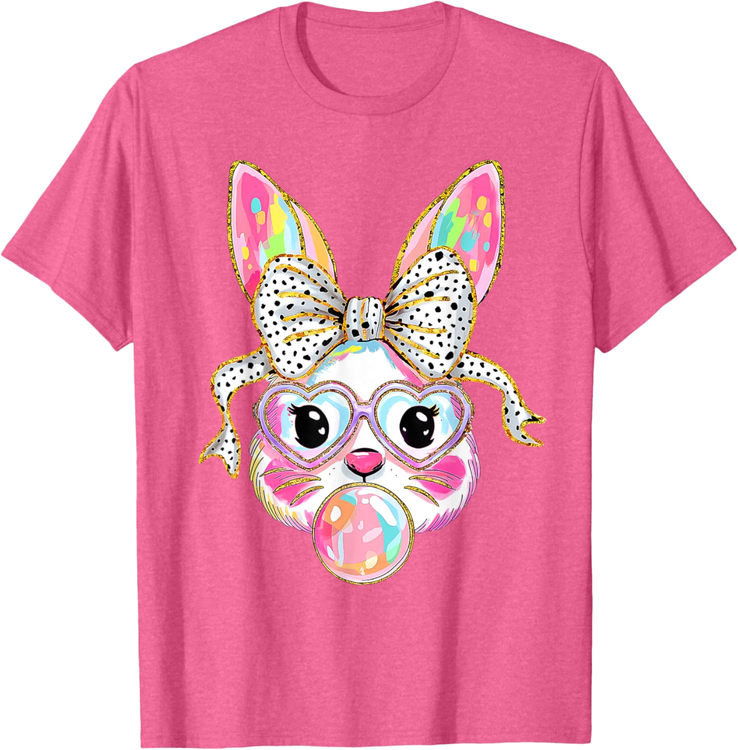 Cute Bunny Rabbit Face Coquette Bow Dot Happy Easter Day T-Shirt