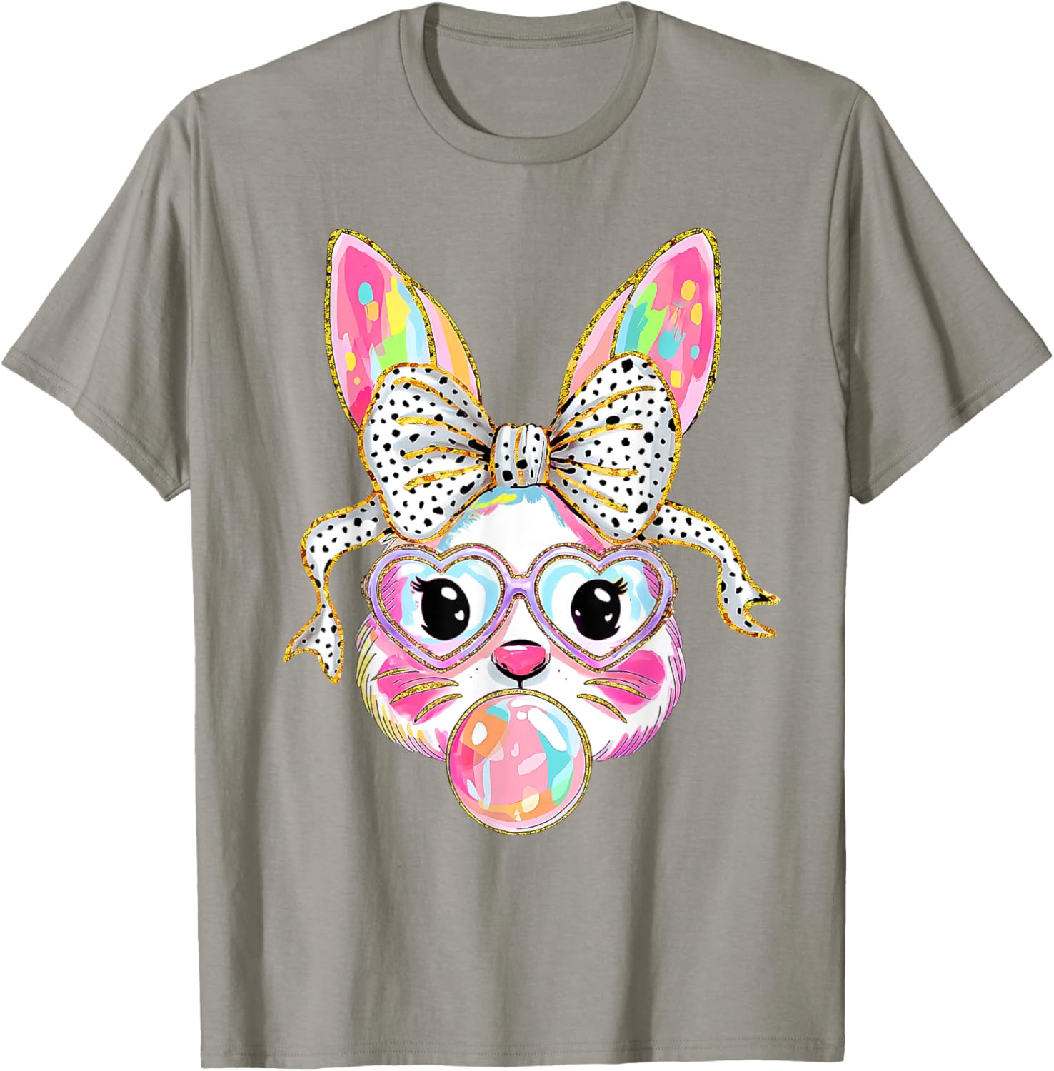 Cute Bunny Rabbit Face Coquette Bow Dot Happy Easter Day T-Shirt