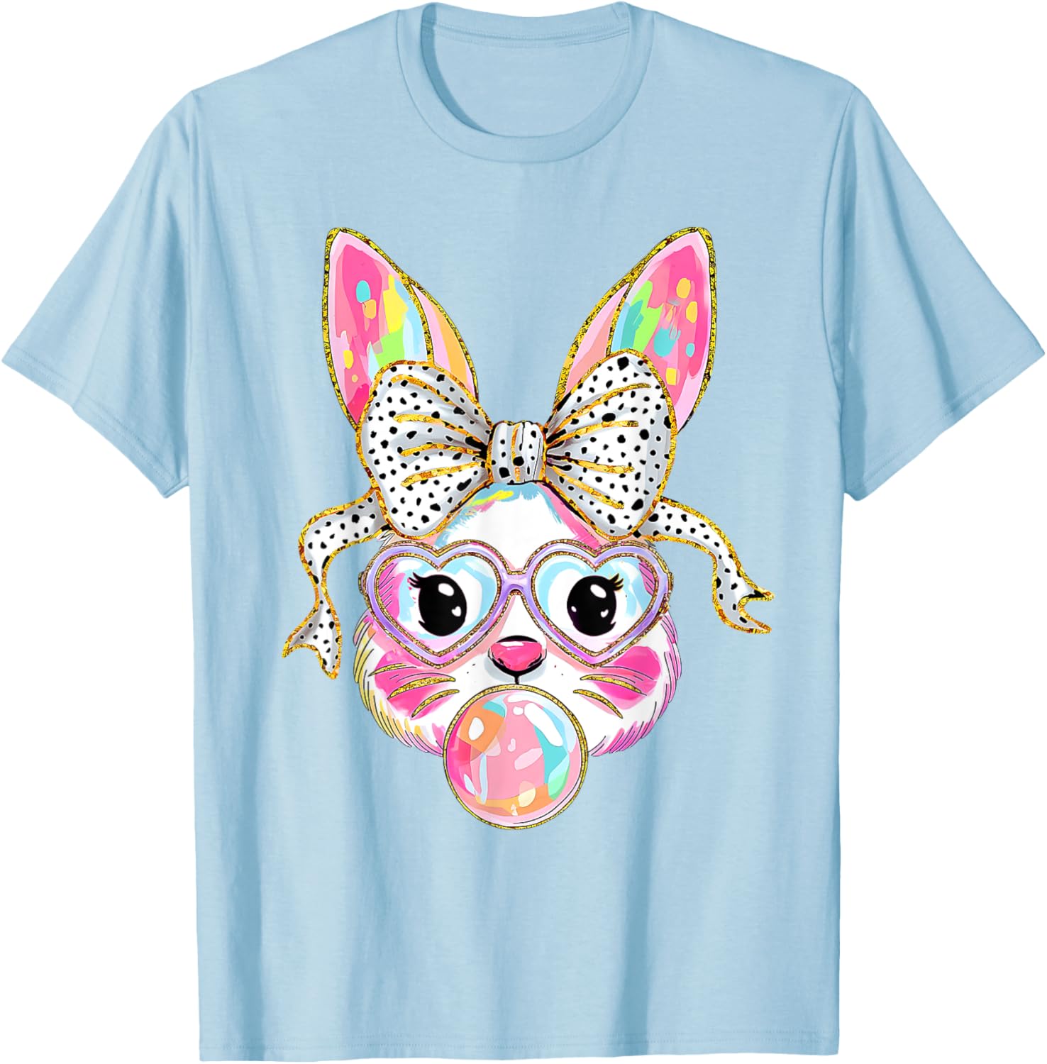 Cute Bunny Rabbit Face Coquette Bow Dot Happy Easter Day T-Shirt