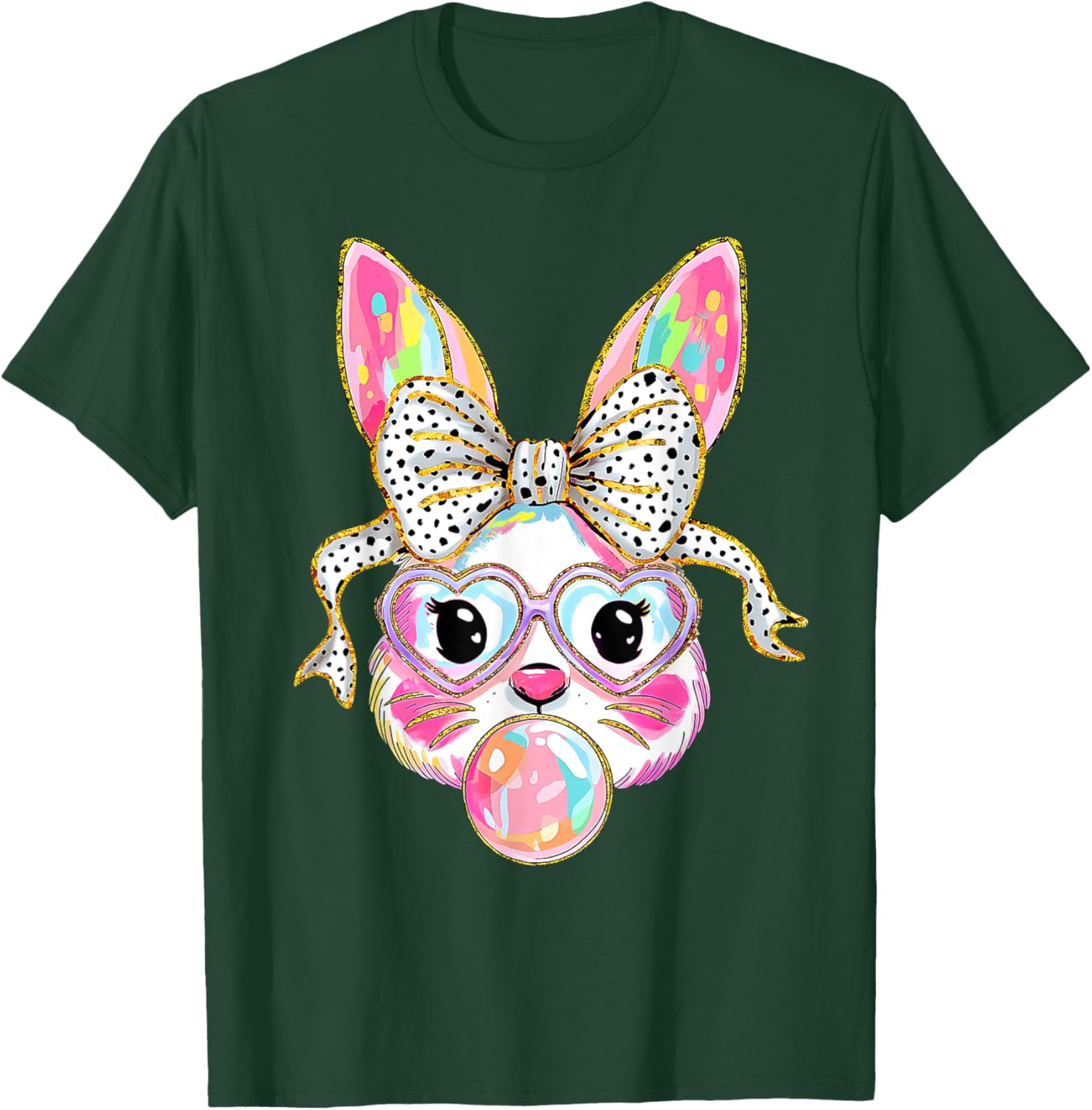 Cute Bunny Rabbit Face Coquette Bow Dot Happy Easter Day T-Shirt