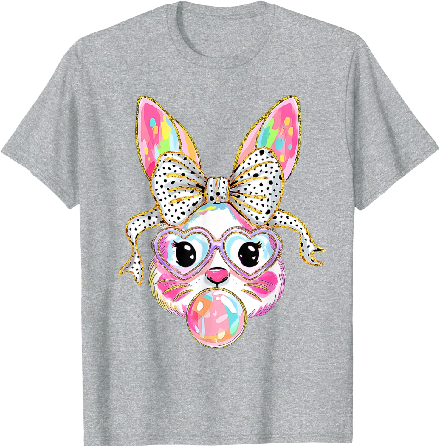 Cute Bunny Rabbit Face Coquette Bow Dot Happy Easter Day T-Shirt