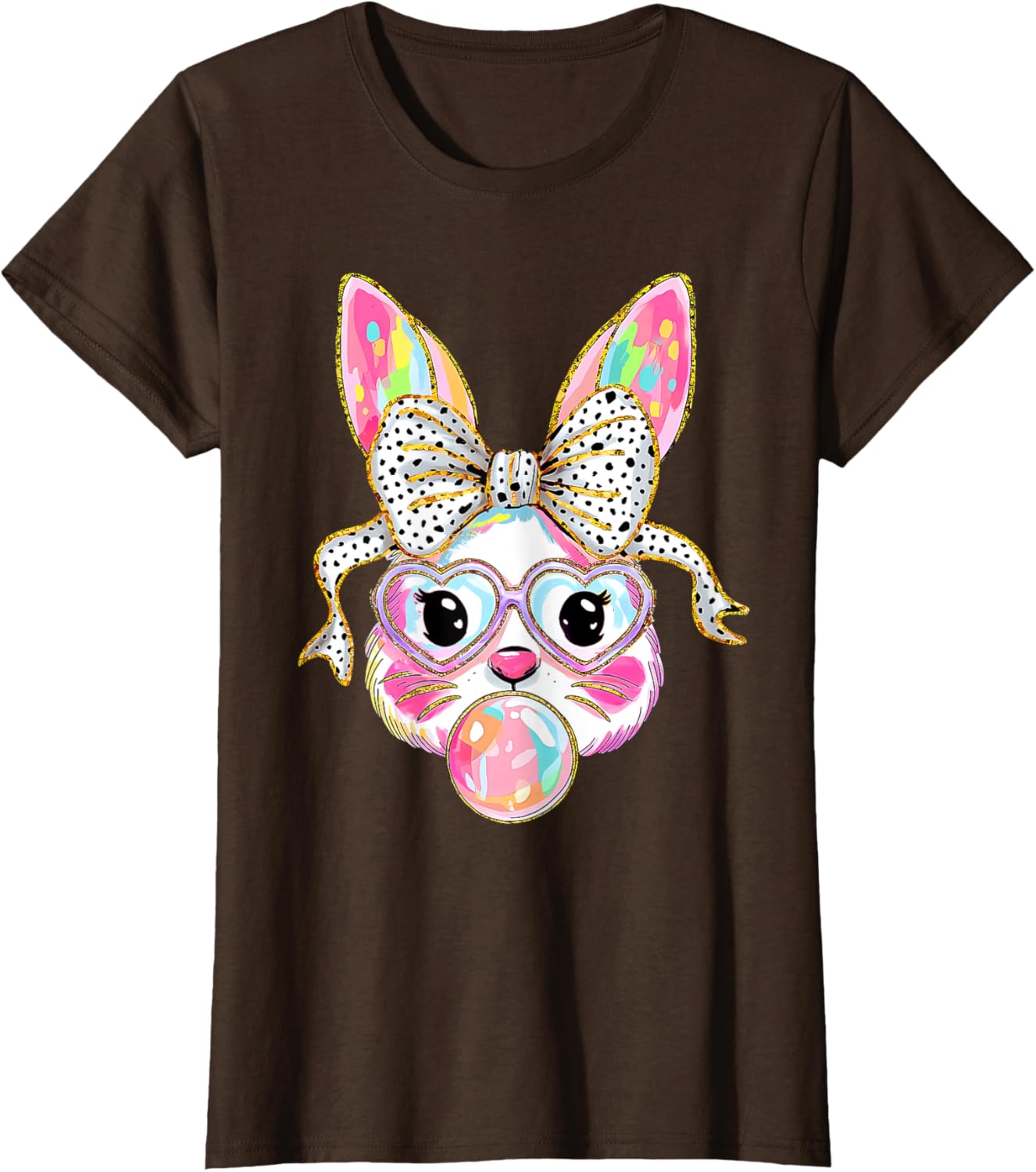 Cute Bunny Rabbit Face Coquette Bow Dot Happy Easter Day T-Shirt