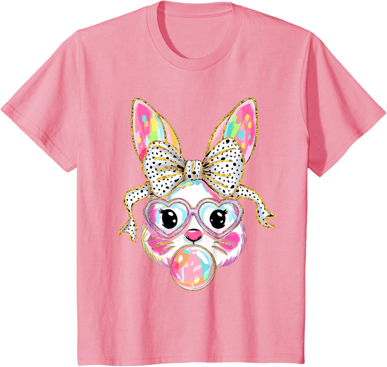 Cute Bunny Rabbit Face Coquette Bow Dot Happy Easter Day T-Shirt