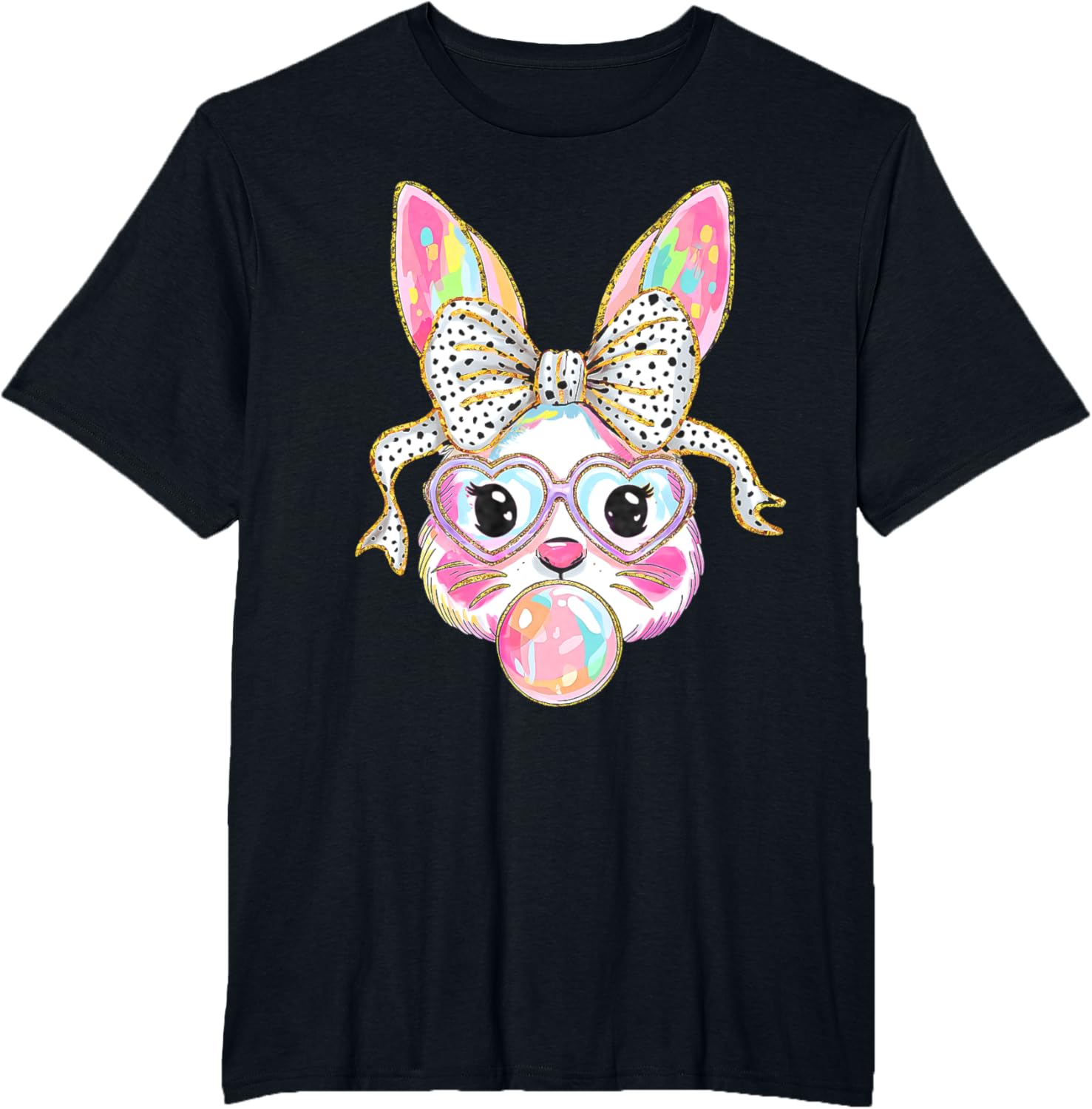 Cute Bunny Rabbit Face Coquette Bow Dot Happy Easter Day T-Shirt