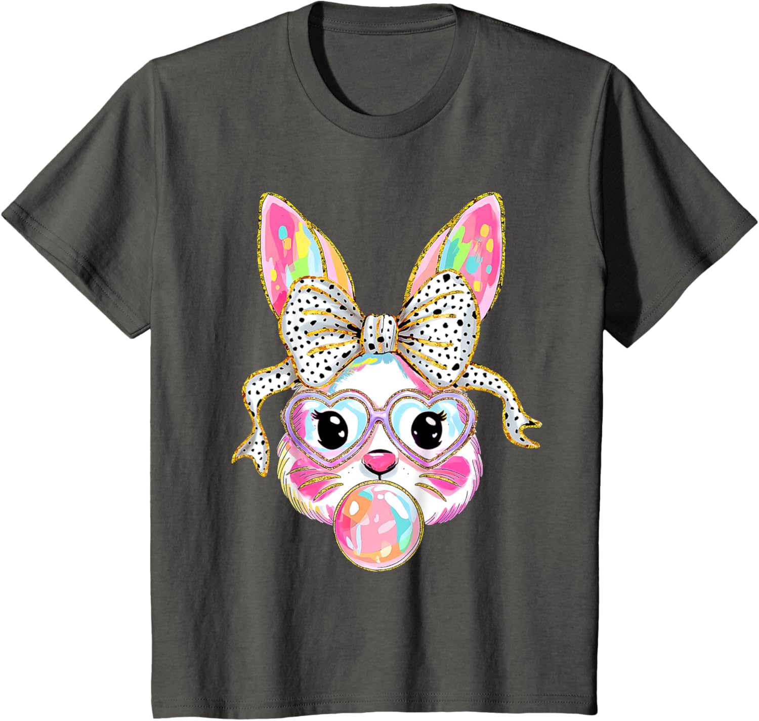 Cute Bunny Rabbit Face Coquette Bow Dot Happy Easter Day T-Shirt