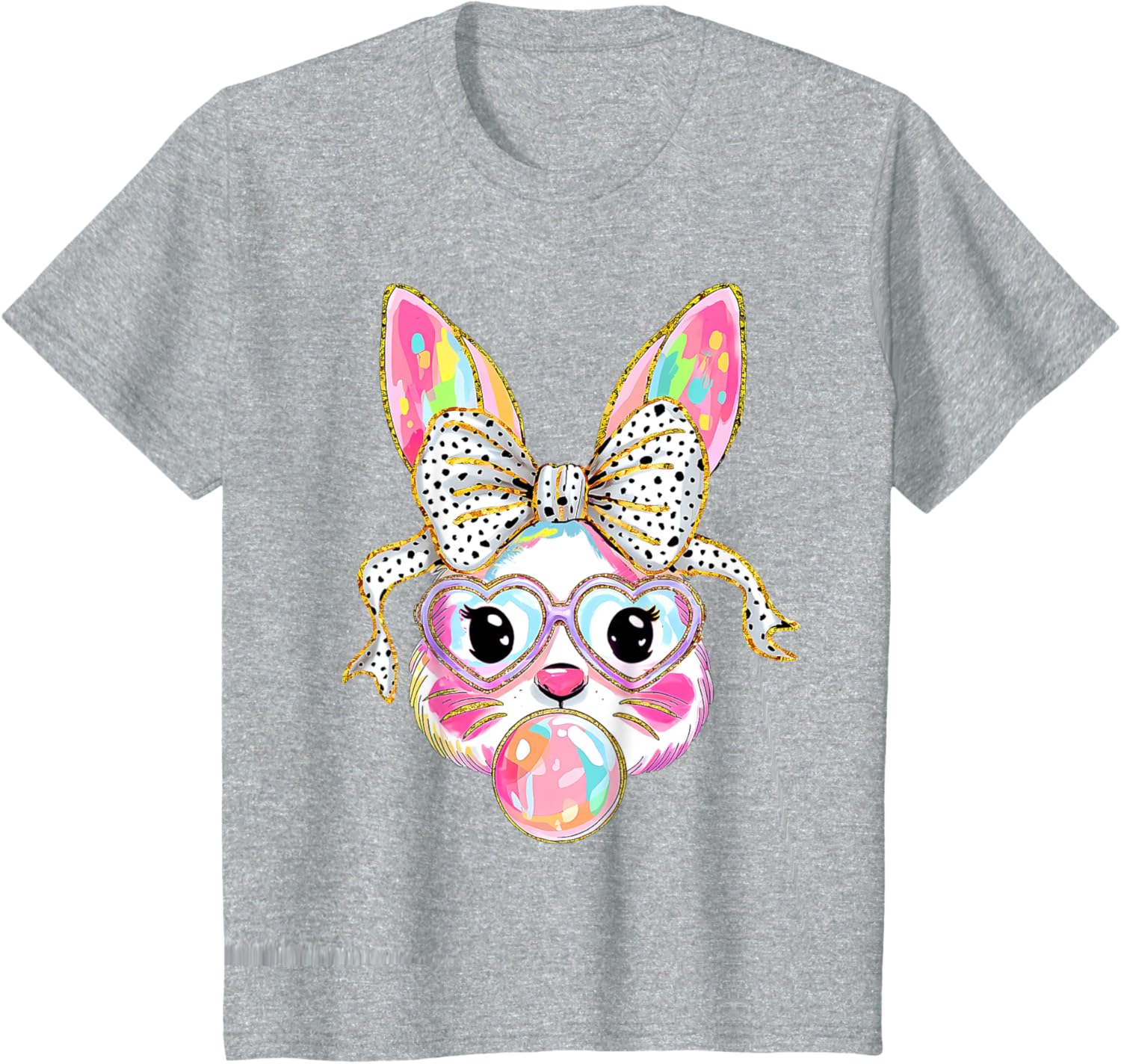 Cute Bunny Rabbit Face Coquette Bow Dot Happy Easter Day T-Shirt