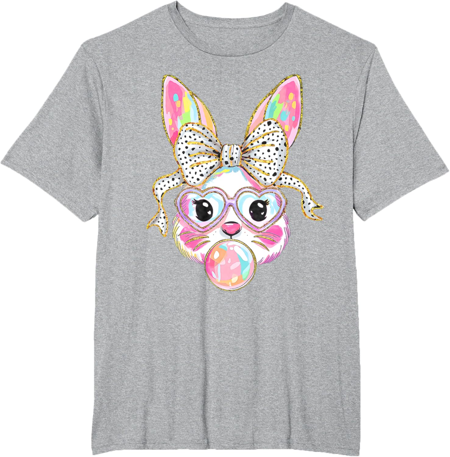 Cute Bunny Rabbit Face Coquette Bow Dot Happy Easter Day T-Shirt