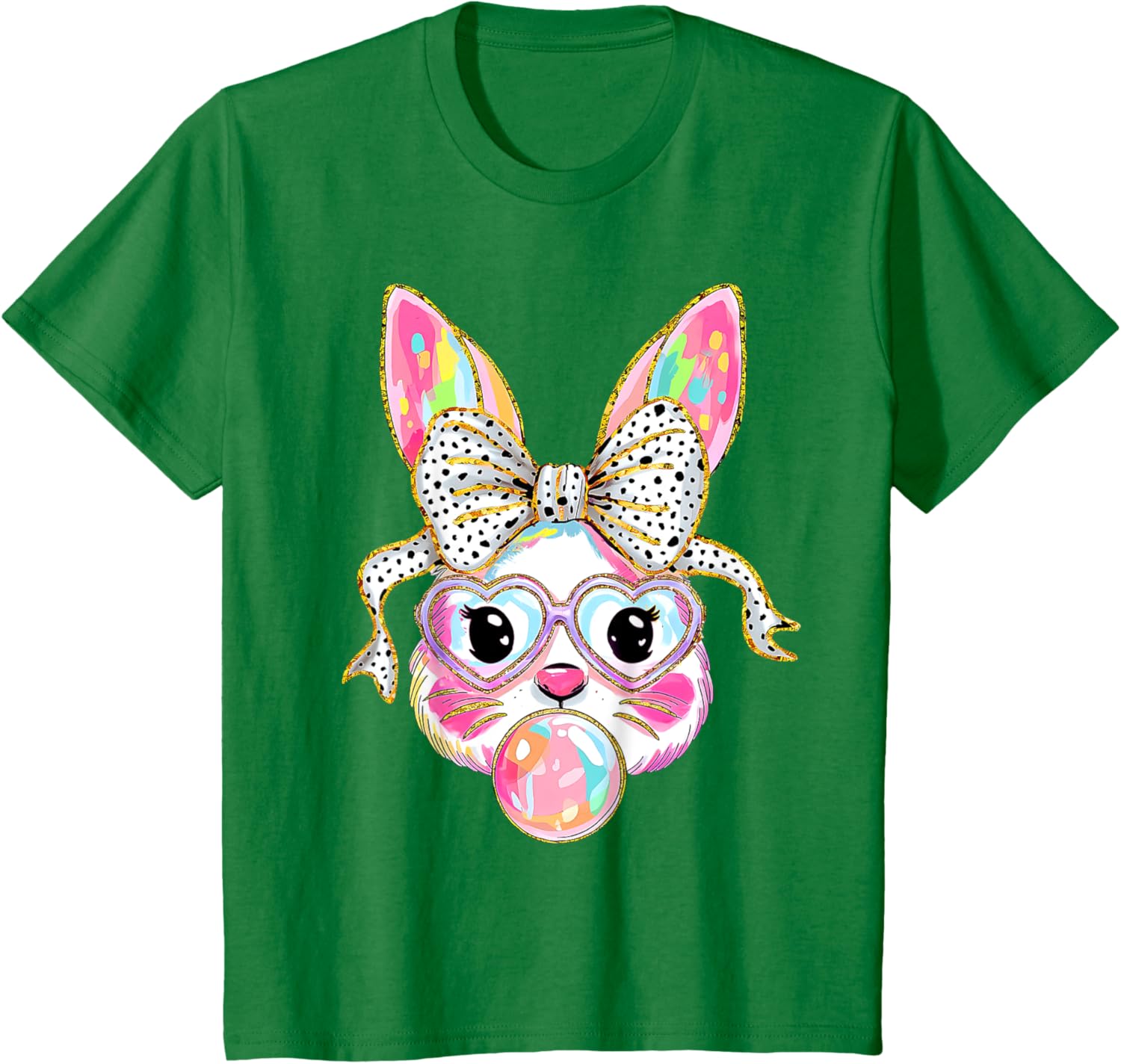 Cute Bunny Rabbit Face Coquette Bow Dot Happy Easter Day T-Shirt