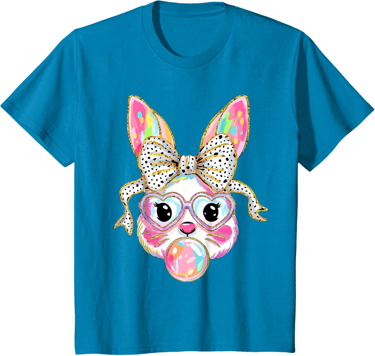 Cute Bunny Rabbit Face Coquette Bow Dot Happy Easter Day T-Shirt