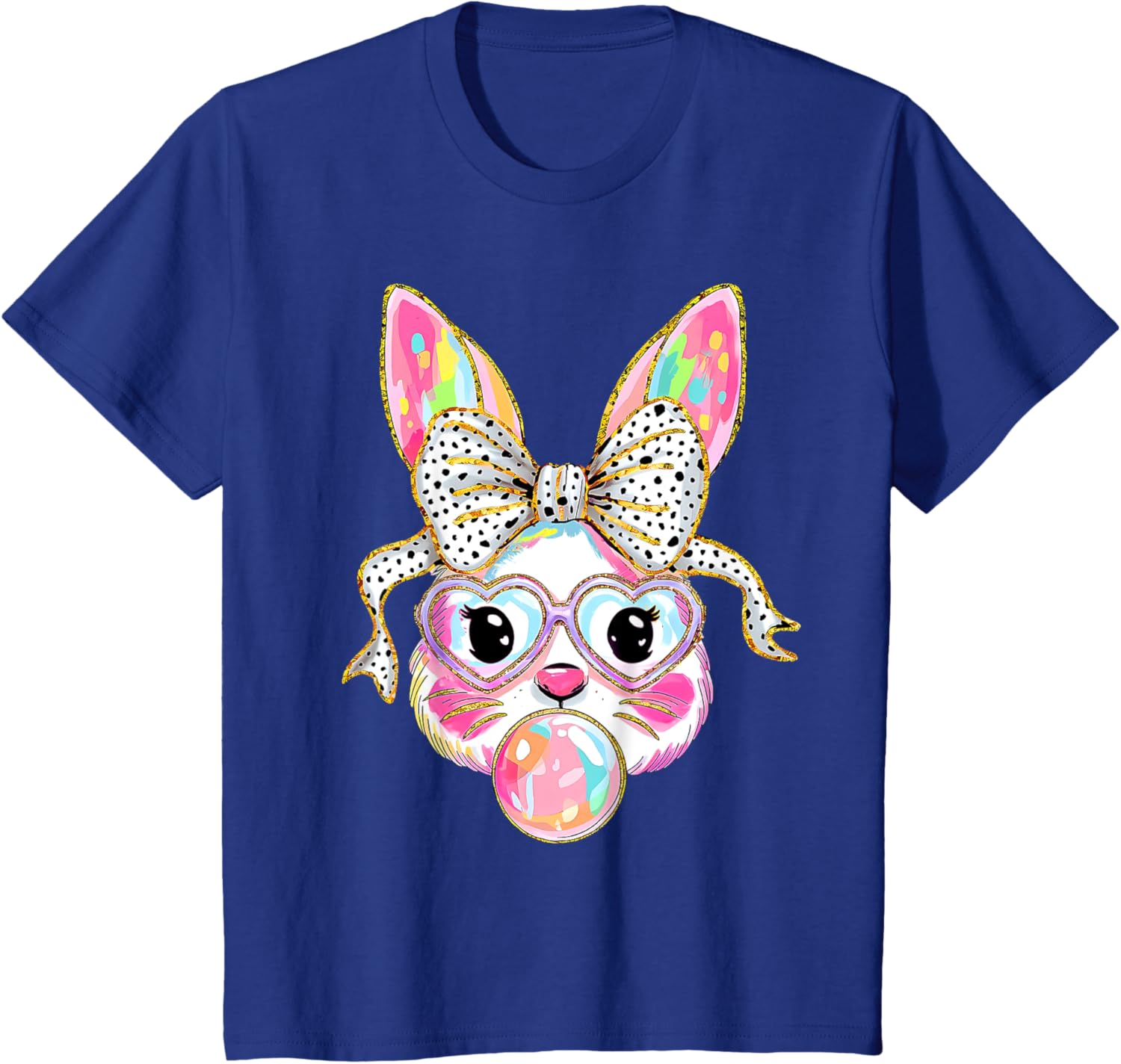 Cute Bunny Rabbit Face Coquette Bow Dot Happy Easter Day T-Shirt