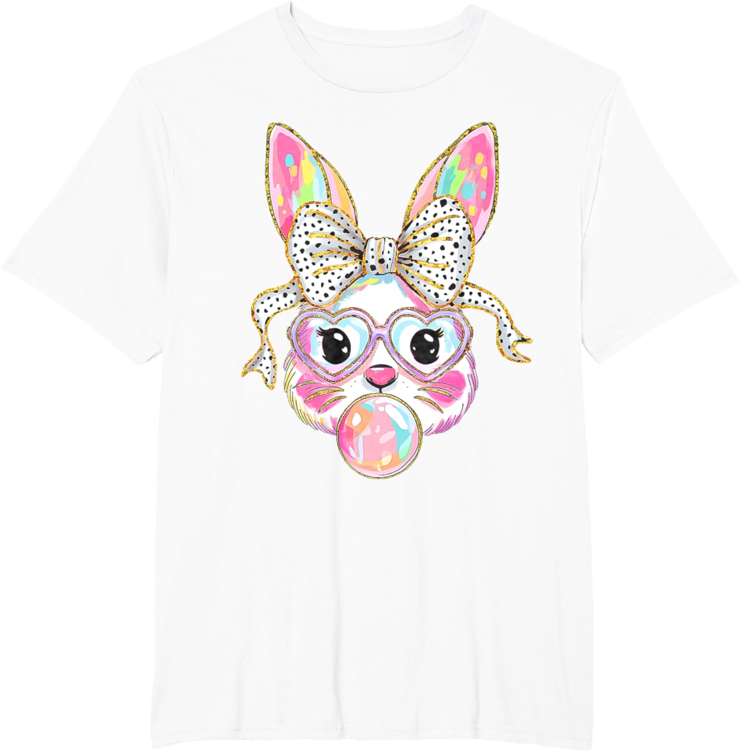 Cute Bunny Rabbit Face Coquette Bow Dot Happy Easter Day T-Shirt