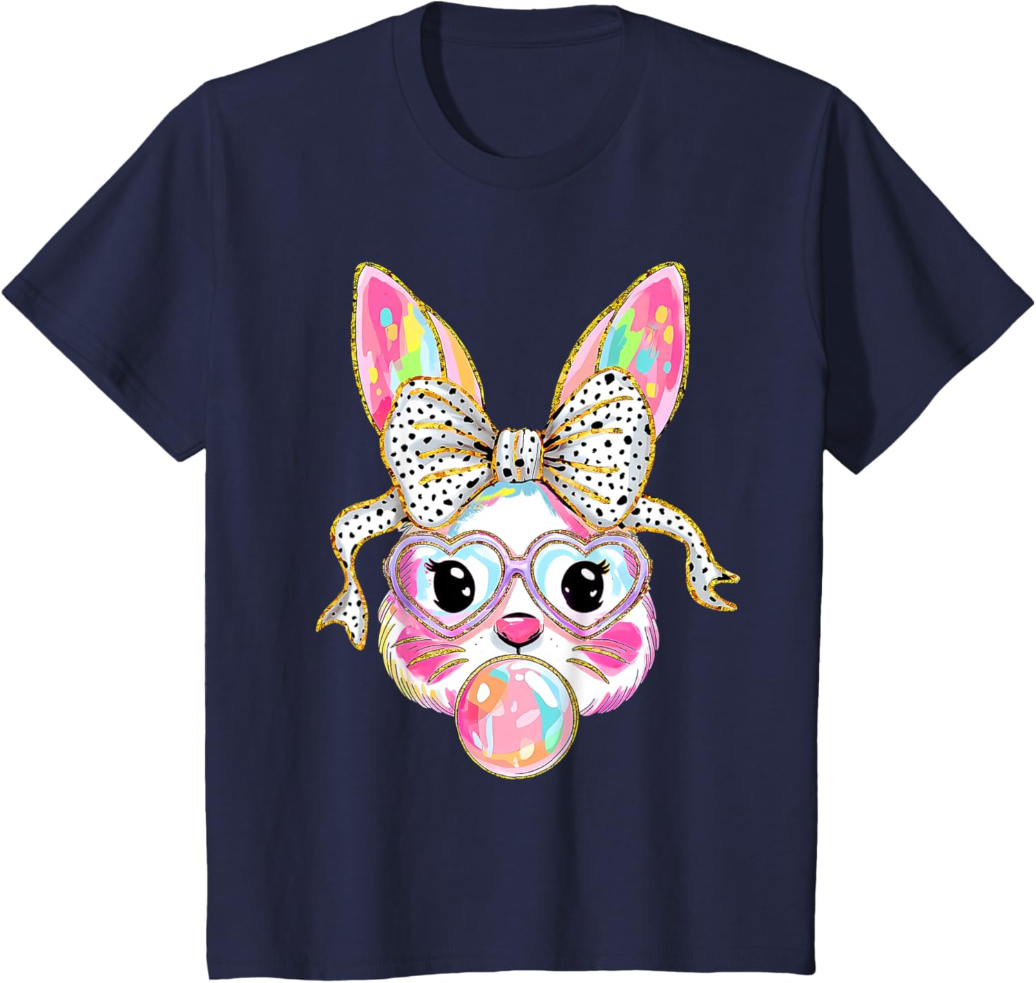 Cute Bunny Rabbit Face Coquette Bow Dot Happy Easter Day T-Shirt