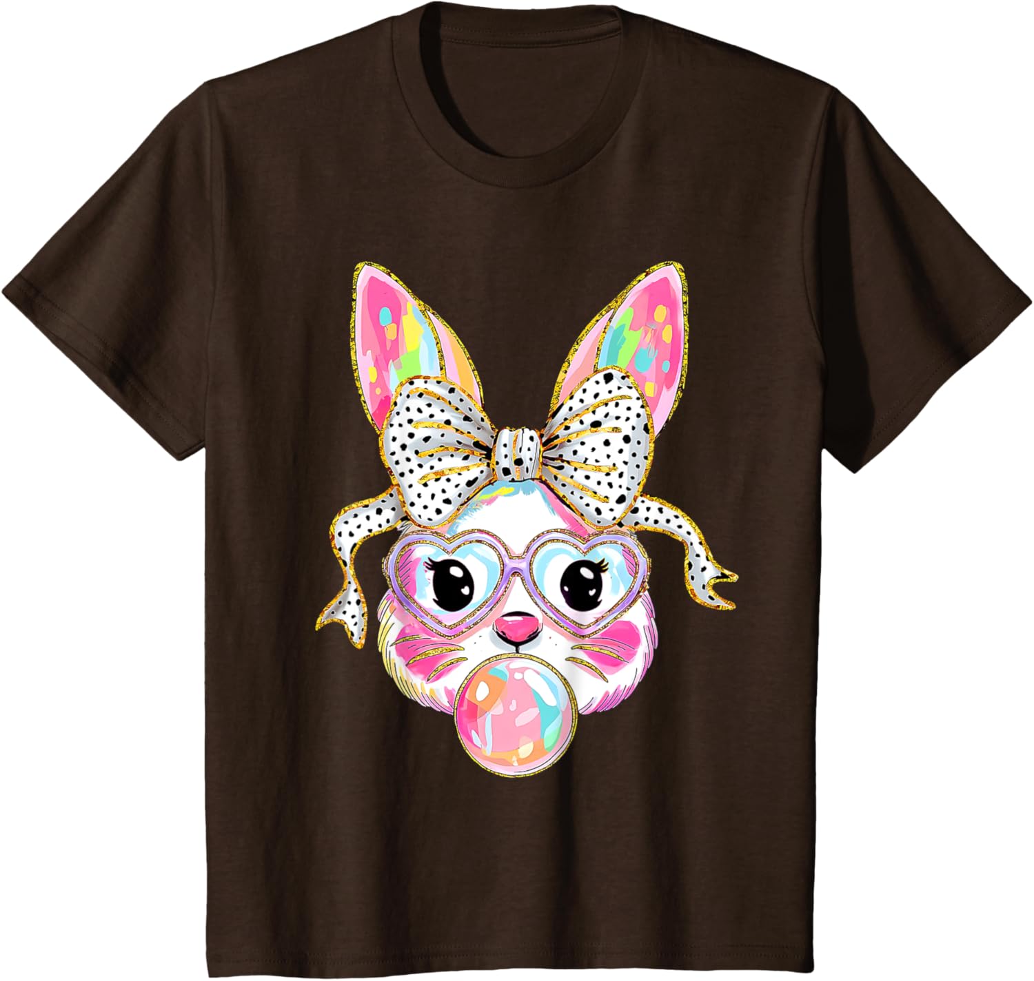 Cute Bunny Rabbit Face Coquette Bow Dot Happy Easter Day T-Shirt