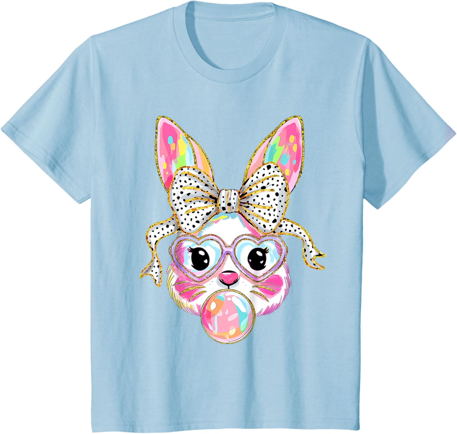 Cute Bunny Rabbit Face Coquette Bow Dot Happy Easter Day T-Shirt