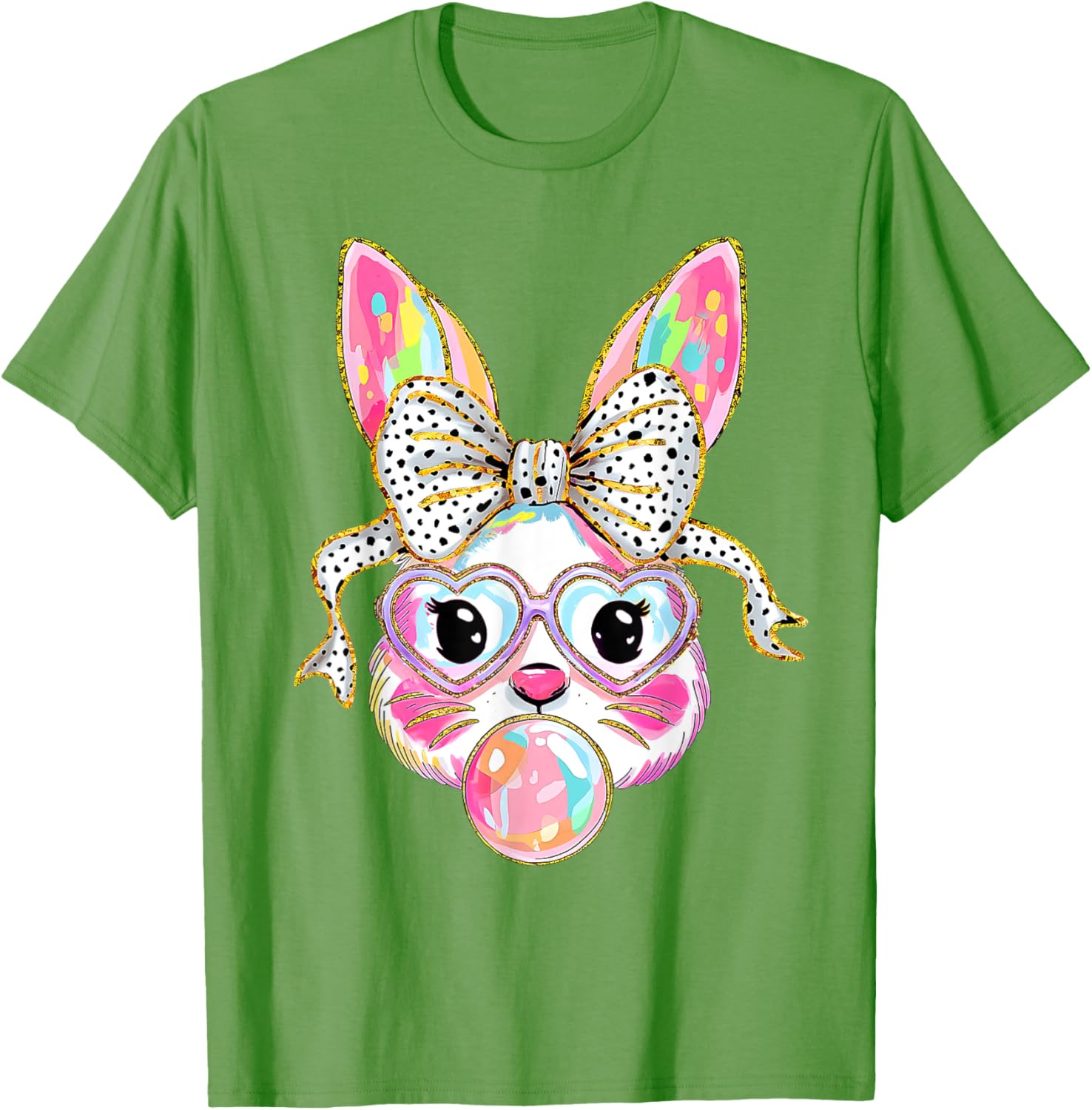 Cute Bunny Rabbit Face Coquette Bow Dot Happy Easter Day T-Shirt