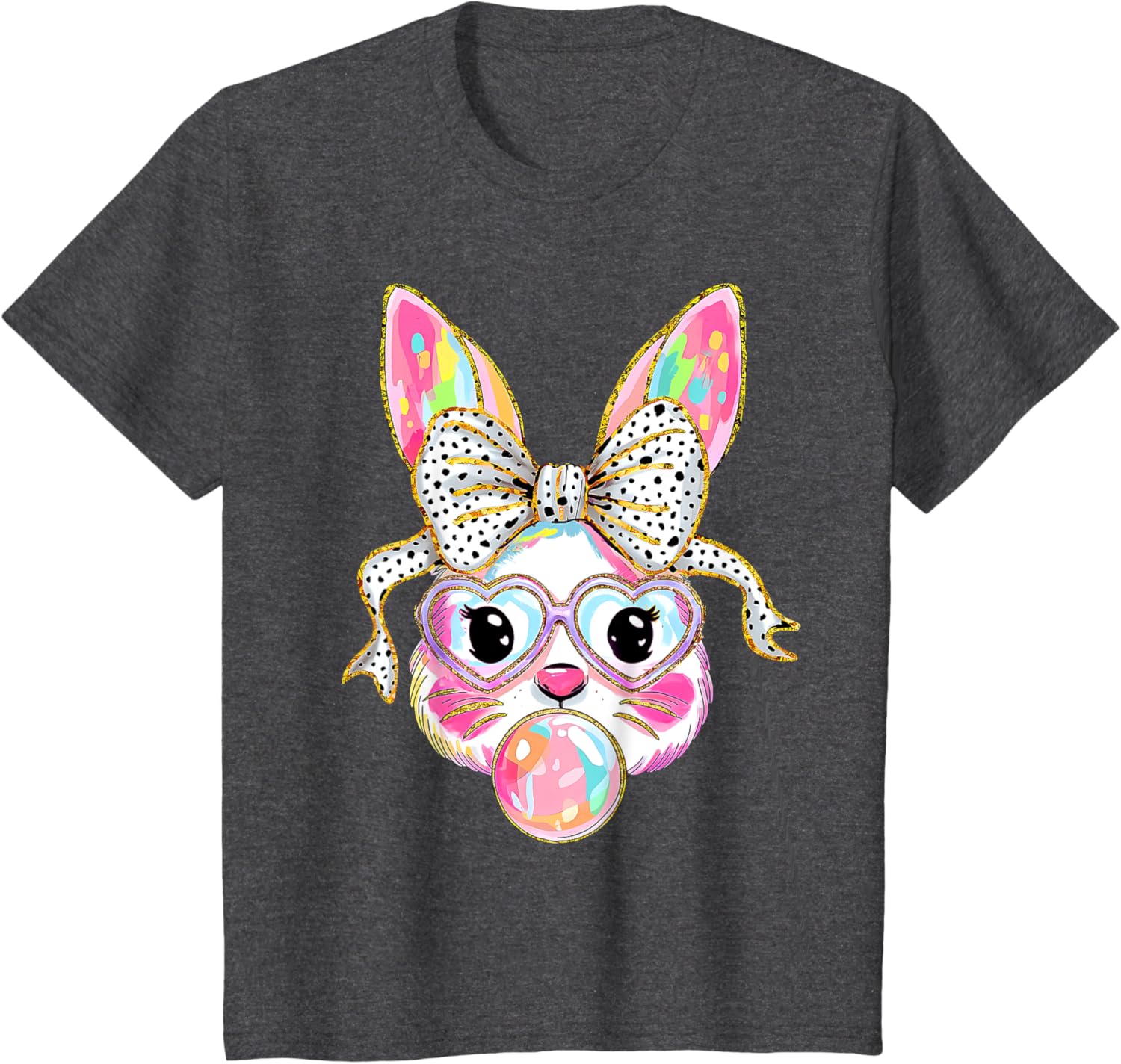 Cute Bunny Rabbit Face Coquette Bow Dot Happy Easter Day T-Shirt