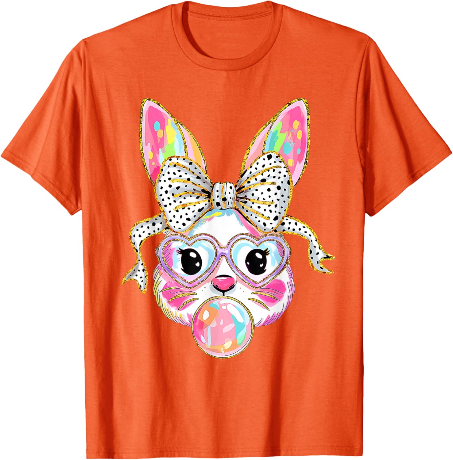 Cute Bunny Rabbit Face Coquette Bow Dot Happy Easter Day T-Shirt