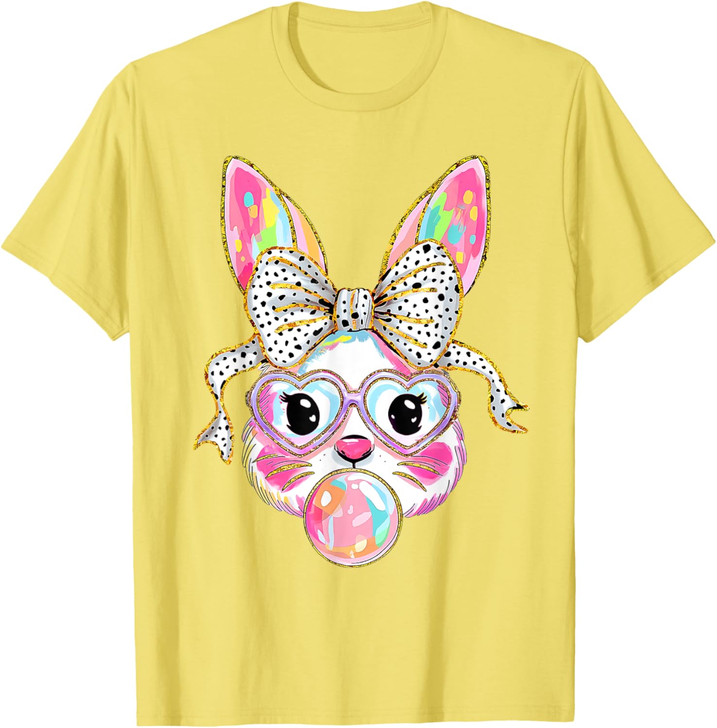 Cute Bunny Rabbit Face Coquette Bow Dot Happy Easter Day T-Shirt