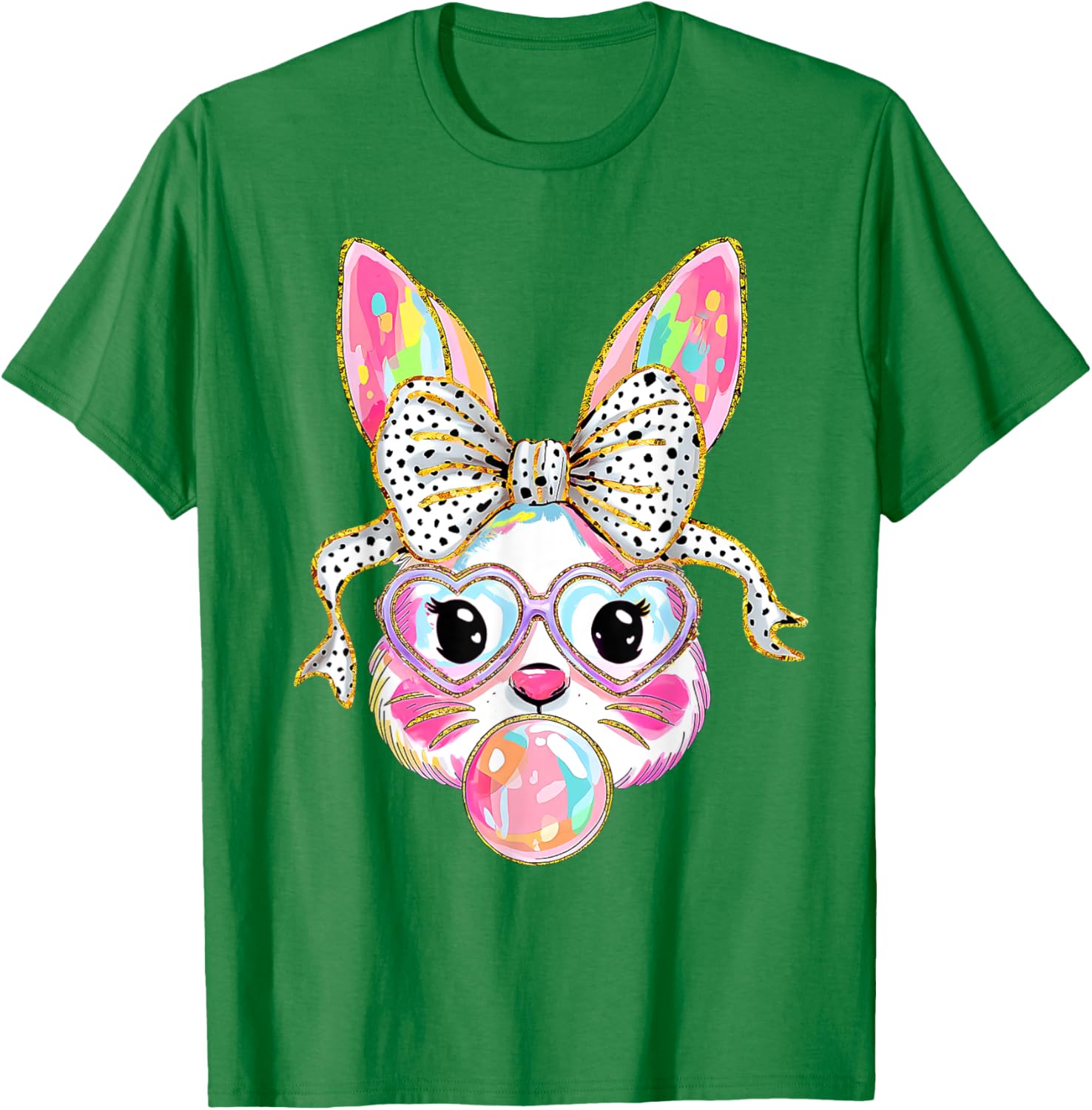 Cute Bunny Rabbit Face Coquette Bow Dot Happy Easter Day T-Shirt