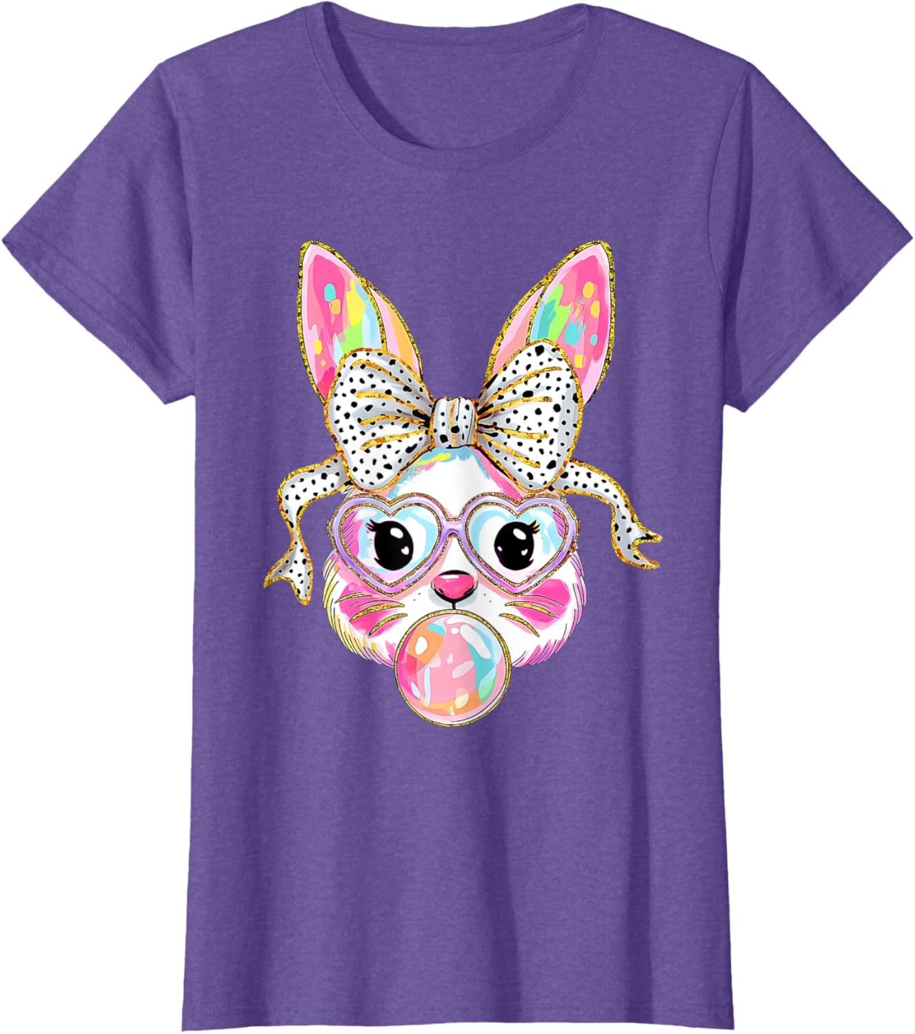 Cute Bunny Rabbit Face Coquette Bow Dot Happy Easter Day T-Shirt