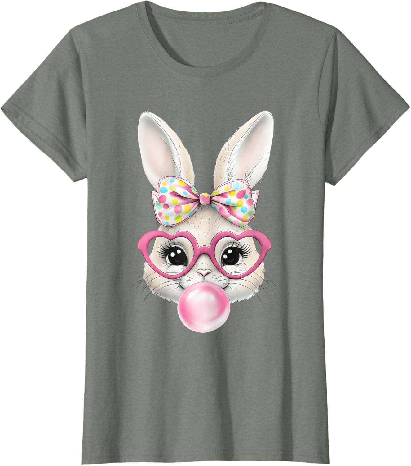 Cute Bunny Rabbit Face Coquette Bow Easter Day Girls Women T-Shirt