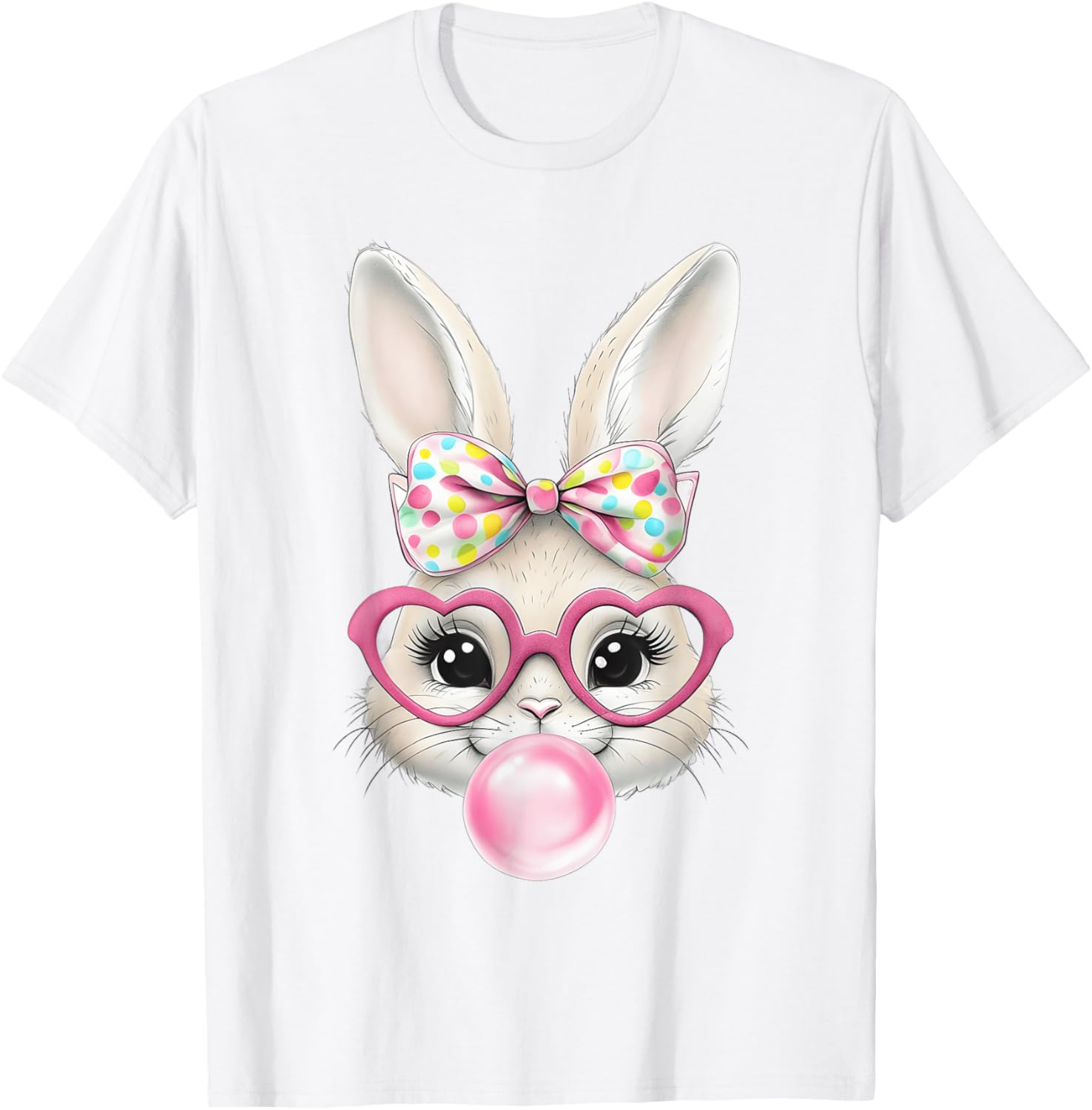 Cute Bunny Rabbit Face Coquette Bow Easter Day Girls Women T-Shirt