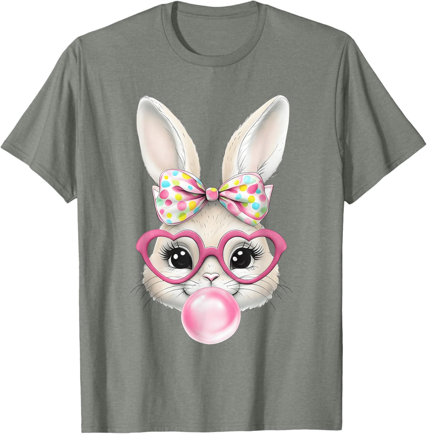 Cute Bunny Rabbit Face Coquette Bow Easter Day Girls Women T-Shirt