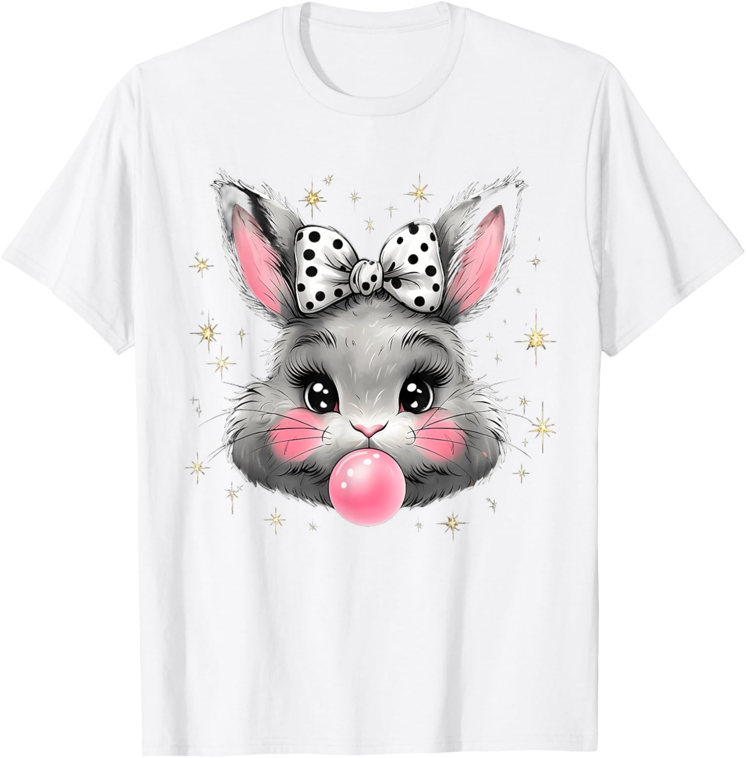 Cute Bunny Rabbit Face Coquette Bow Easter Day Girls Women T-Shirt