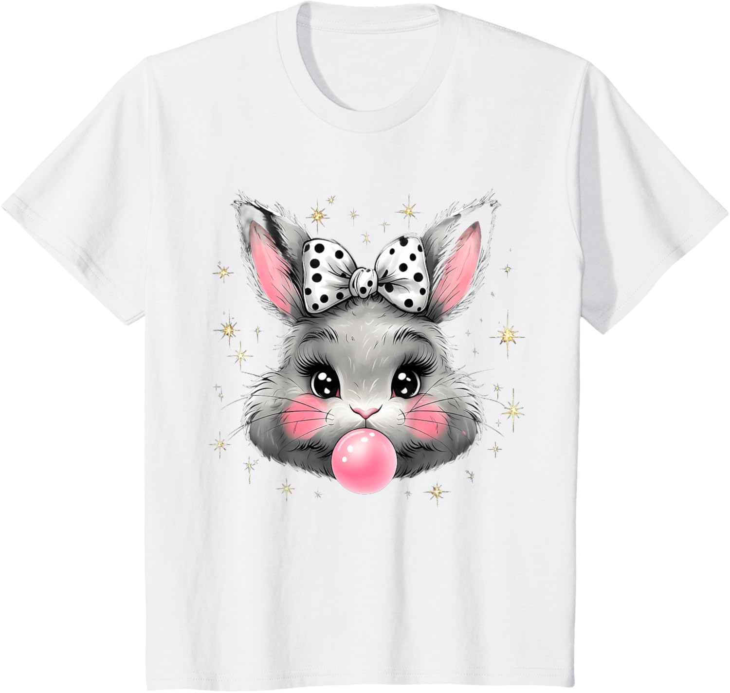 Cute Bunny Rabbit Face Coquette Bow Easter Day Girls Women T-Shirt