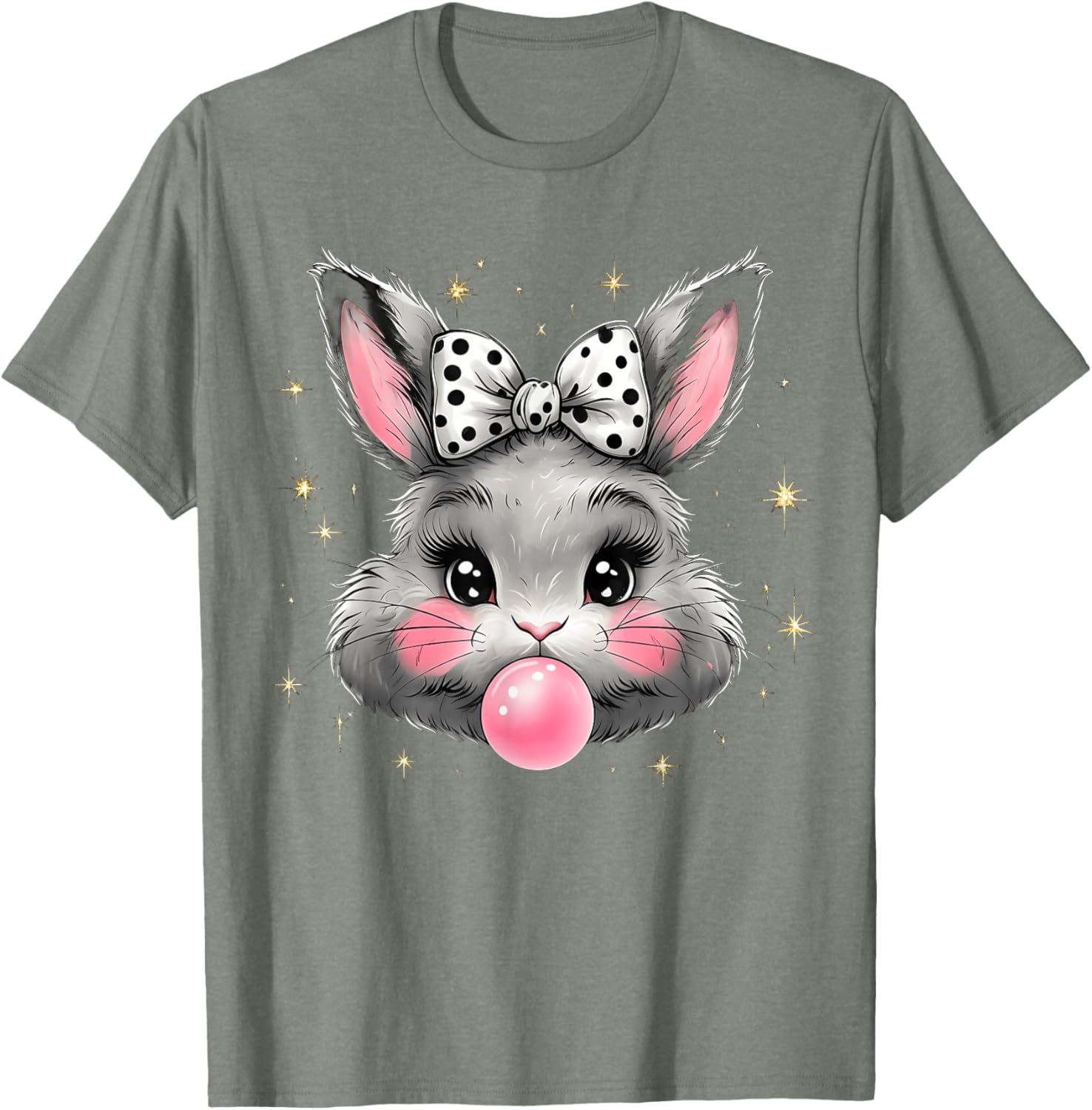 Cute Bunny Rabbit Face Coquette Bow Easter Day Girls Women T-Shirt