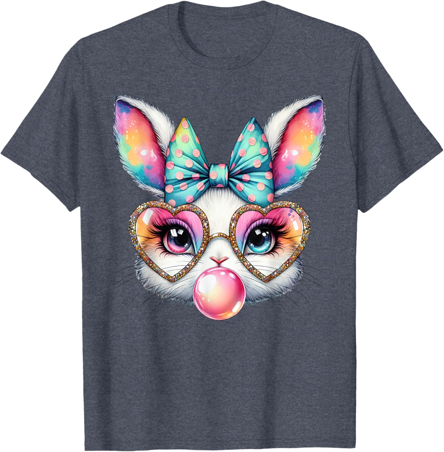 Cute Bunny Rabbit Face Coquette Bow Easter Day Girls Women T-Shirt